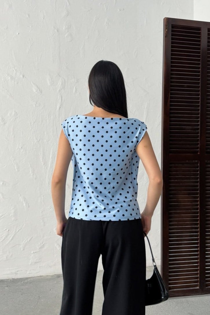 Wholesale Baby Blue Polka Dot Blouse 0034-3140