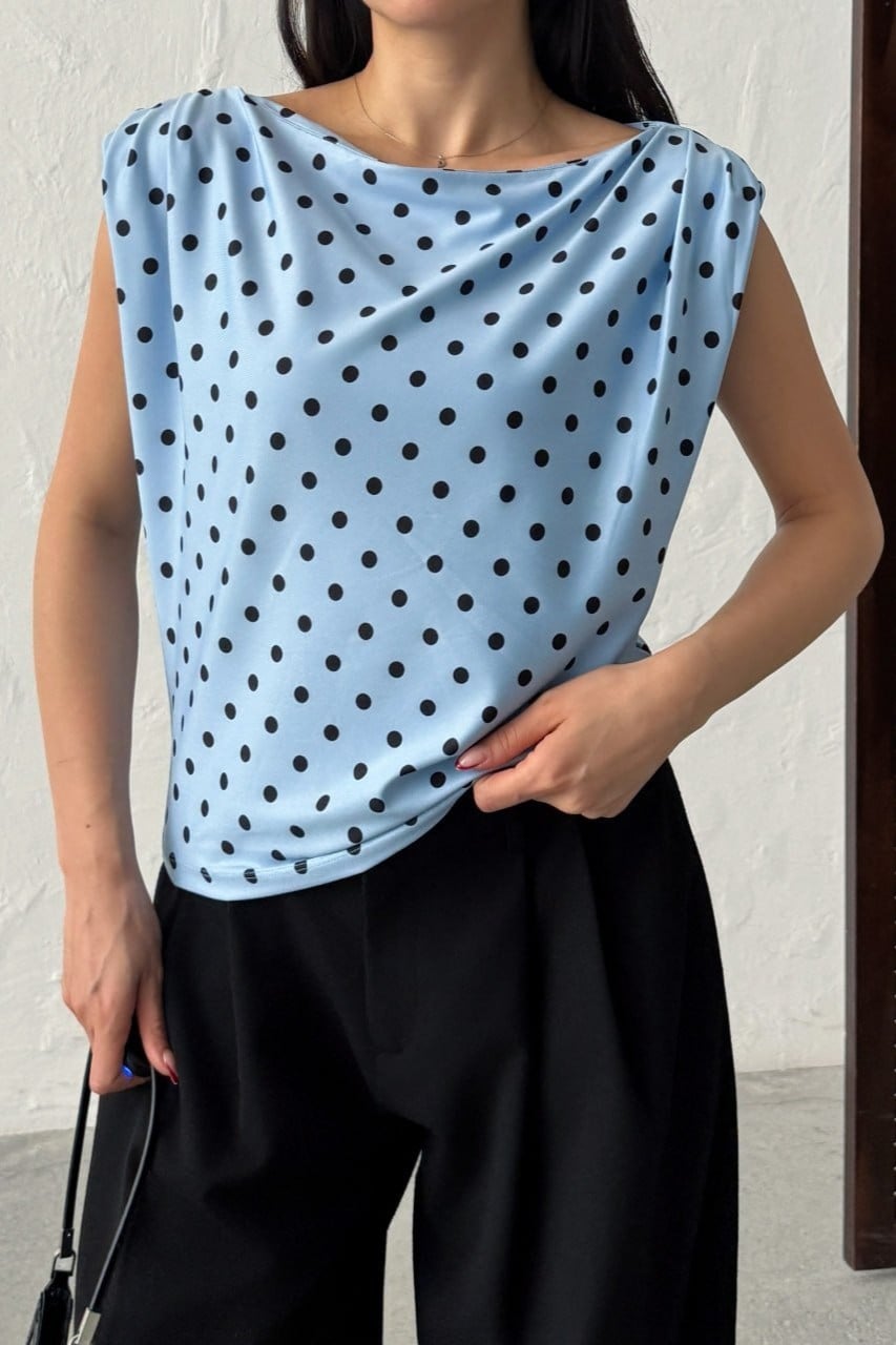 Wholesale Baby Blue Polka Dot Blouse 0034-3140