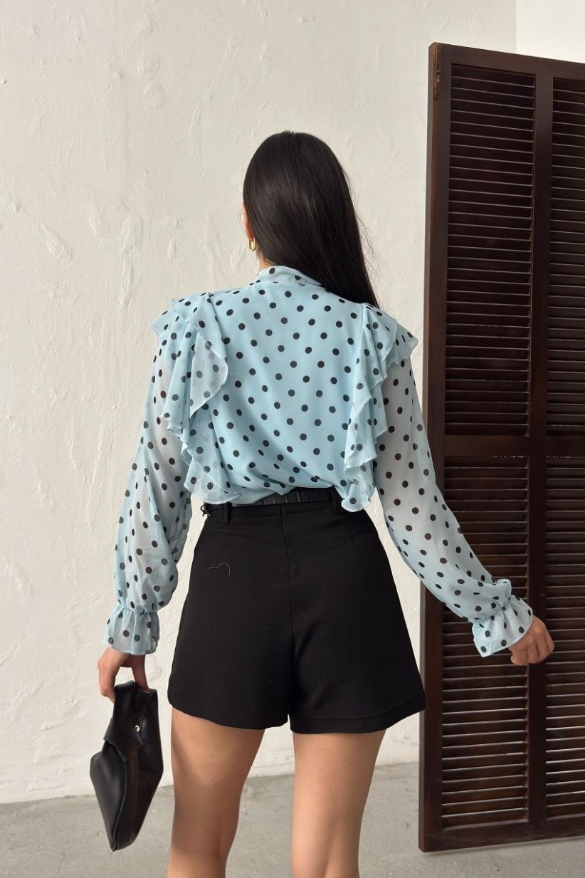 Wholesale Baby Blue Polka Dot Chiffon Blouse 0034-3145