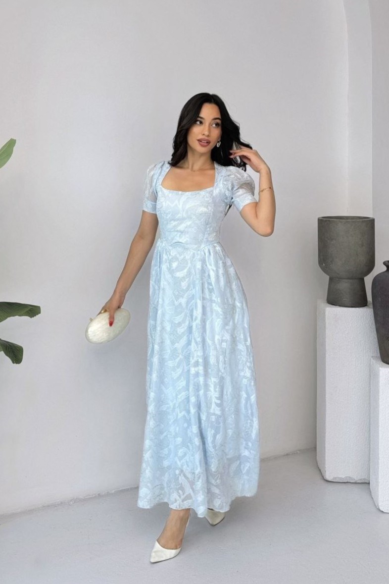 Wholesale Baby Blue Tulle Maxi Dress 0034-3175