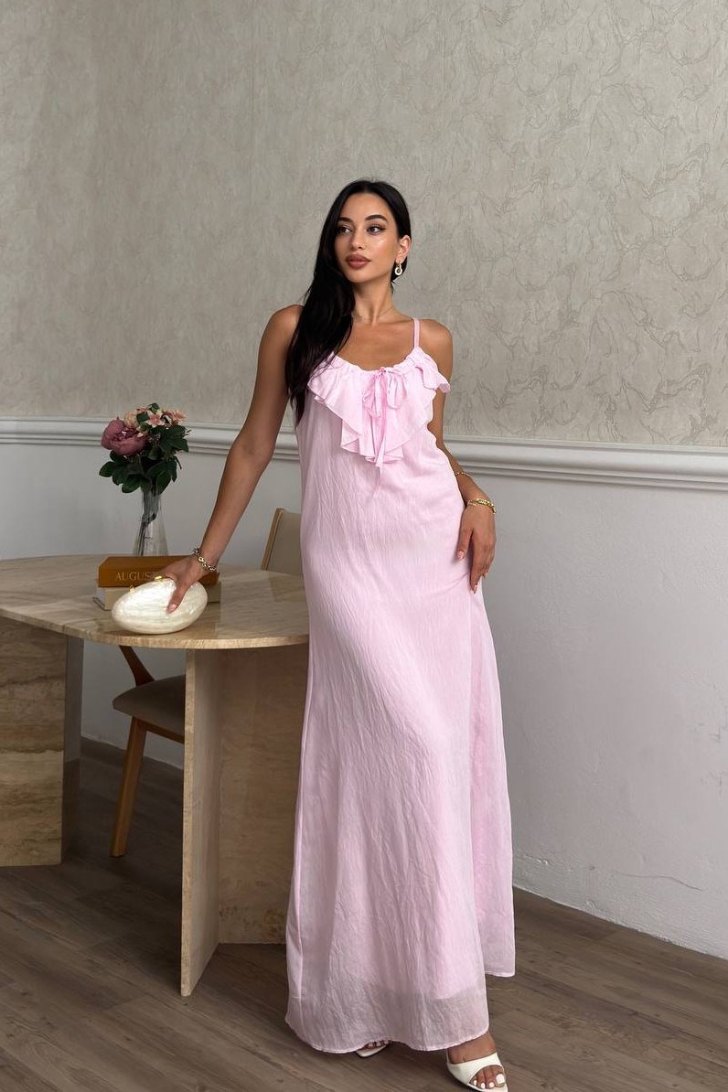 Wholesale Baby Pink Chiffon Maxi Dress 0034-3172