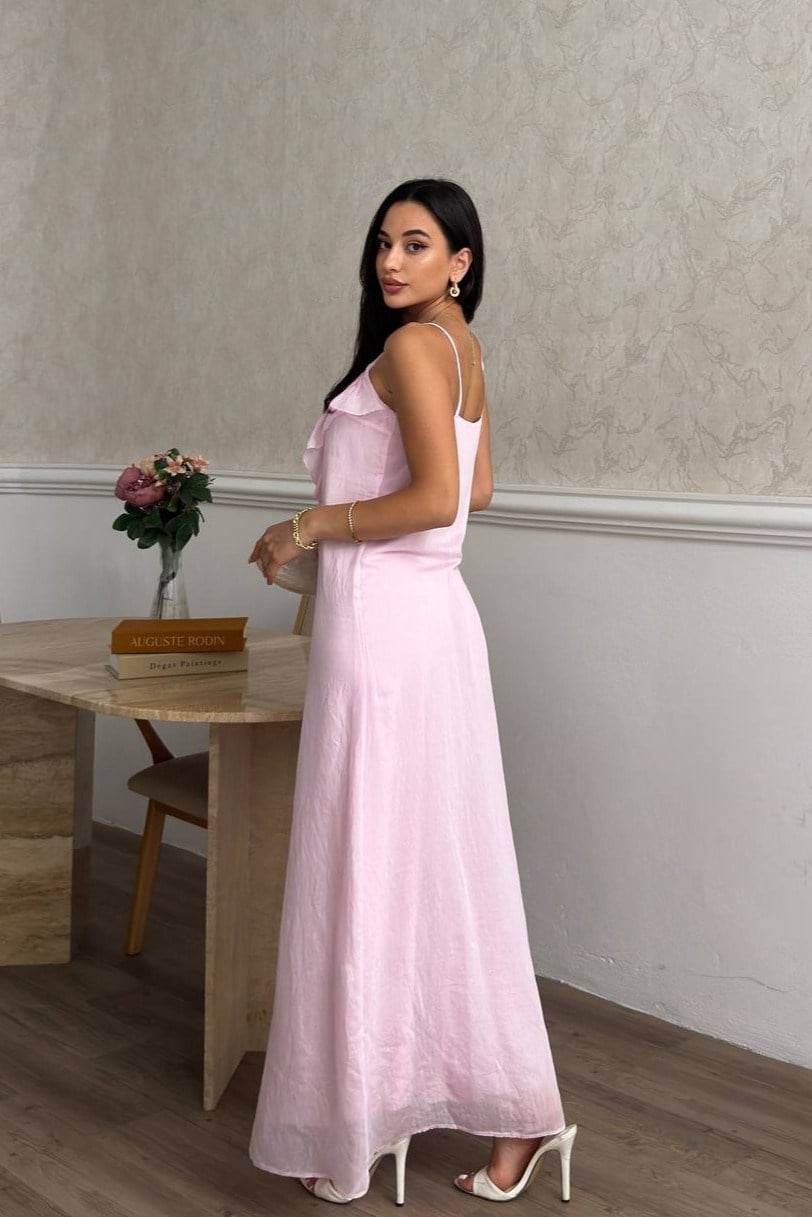 Wholesale Baby Pink Chiffon Maxi Dress 0034-3172