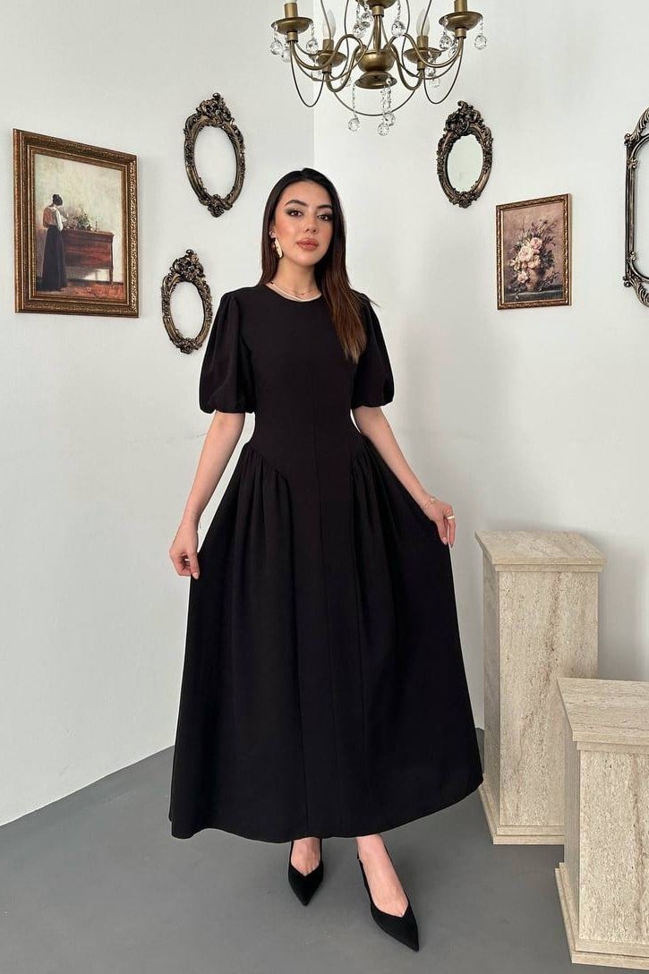 Wholesale Black Drawstring Linen Dress with Back Ties 8909
