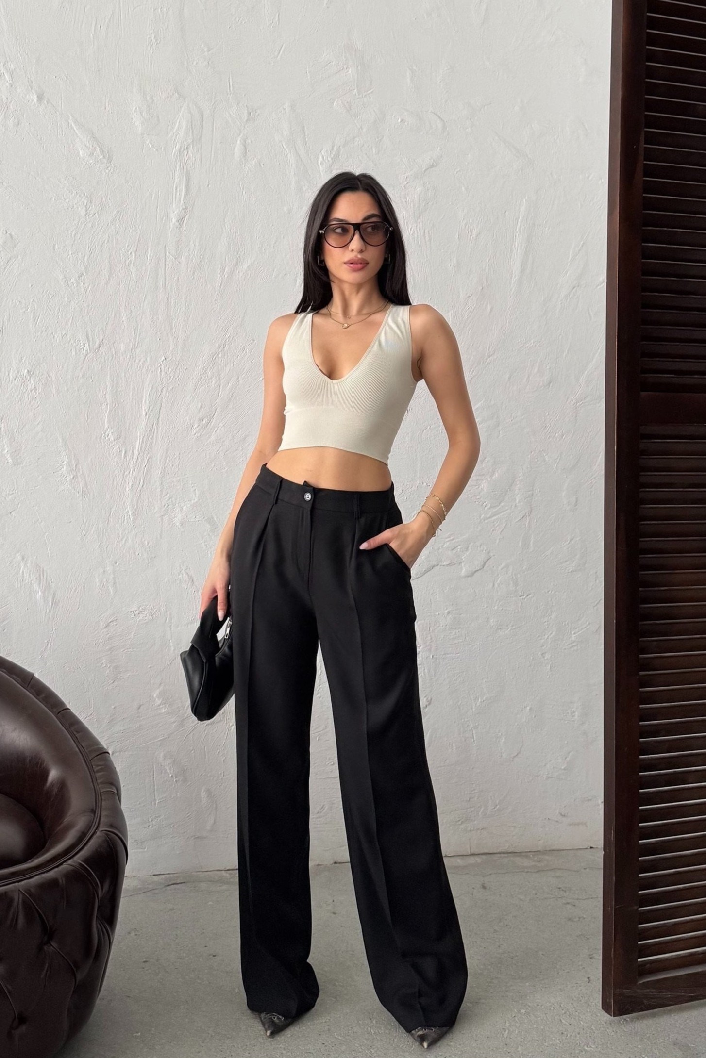 Wholesale Black Linen Two-Piece Suit 0034-3156