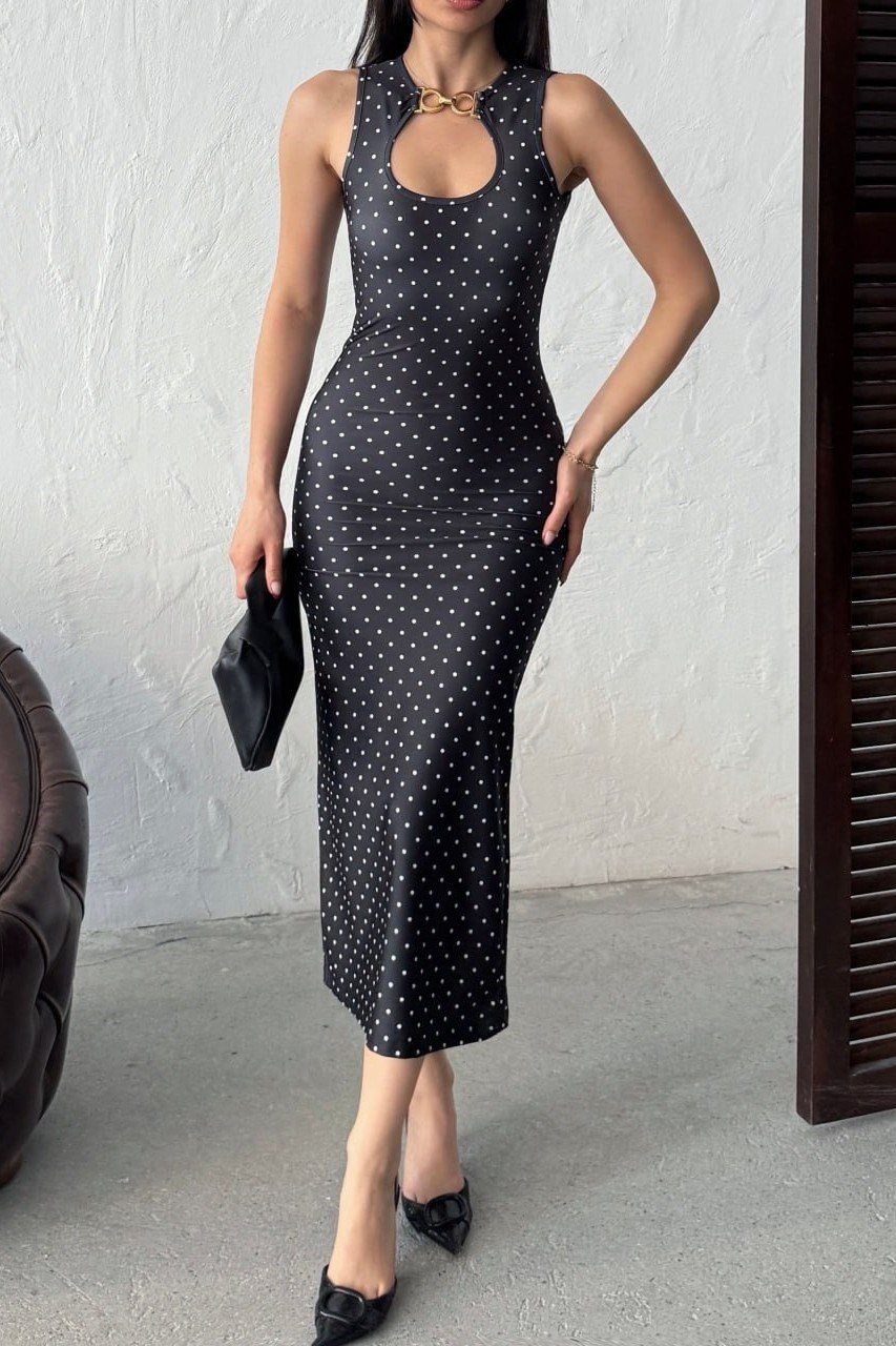 Wholesale Black Polka Dot Bodycon Dress 0034-3138