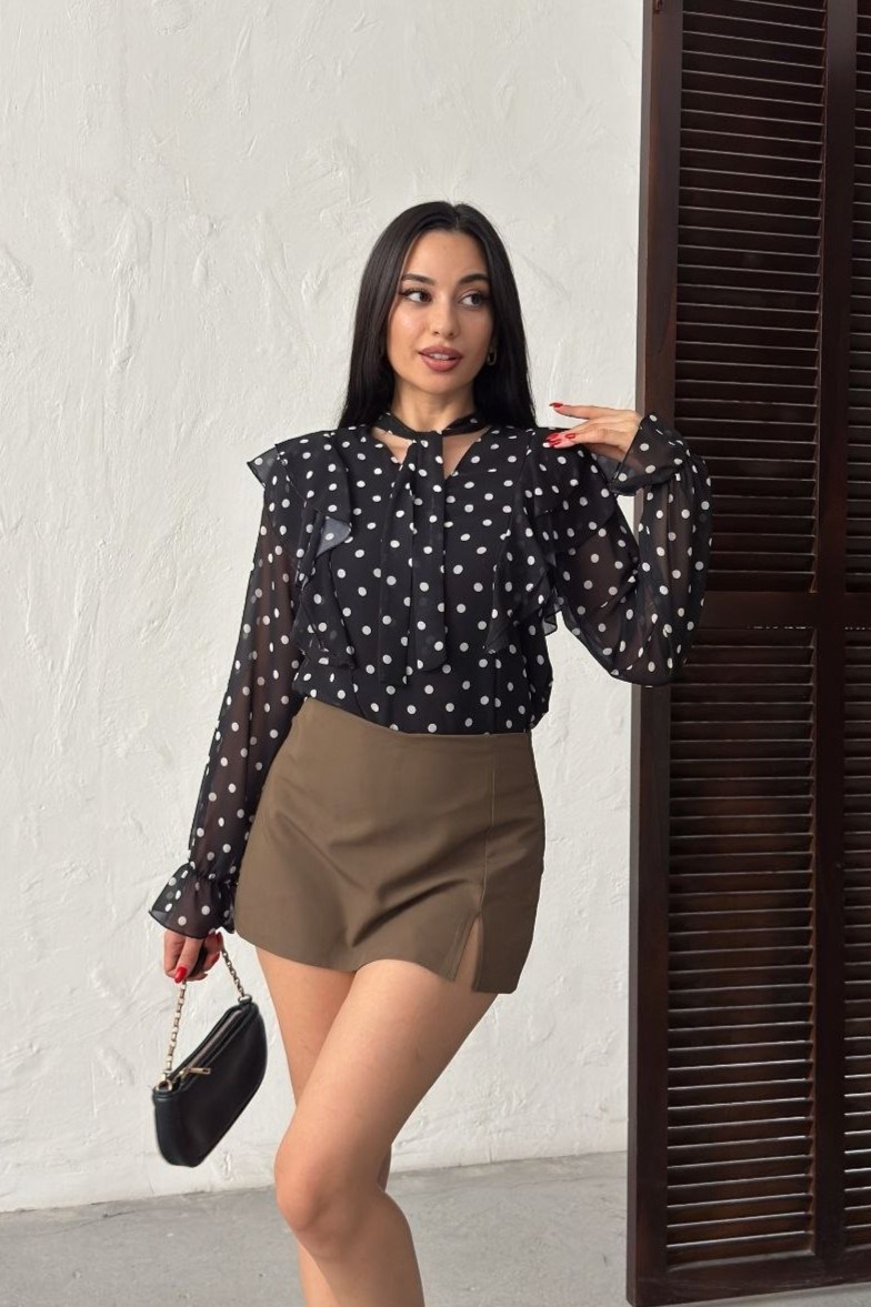 Wholesale Black Polka Dot Chiffon Blouse 0034-3145