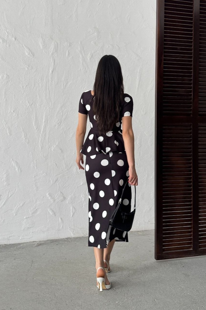 Wholesale Black Polka Dot Skirt Suit 0034-3165