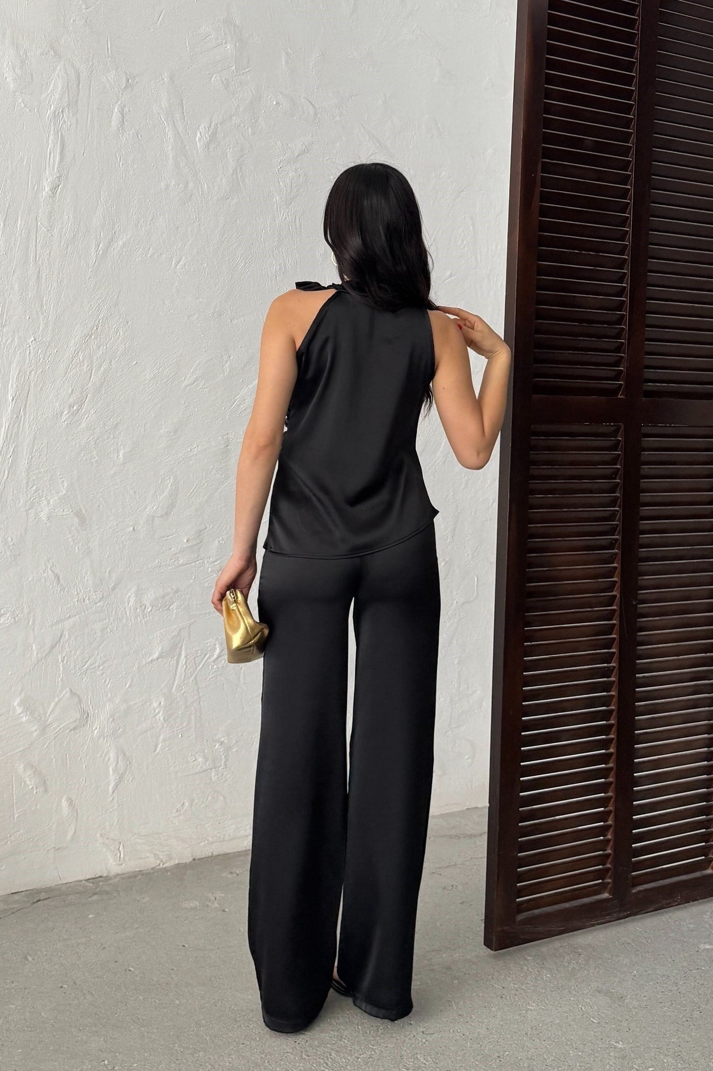 Wholesale Black Satin Trousers 0034-3150