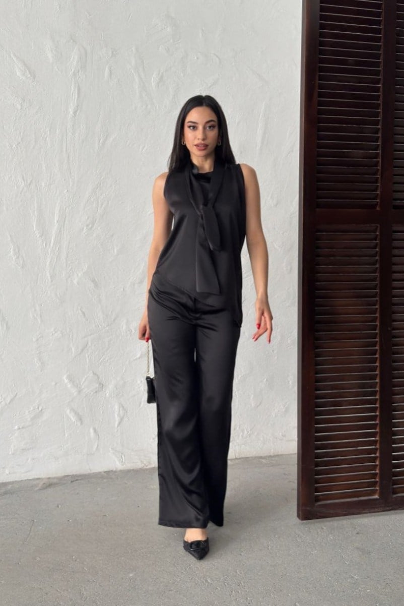 Wholesale Black Satin Two-Piece Set 0034-3162