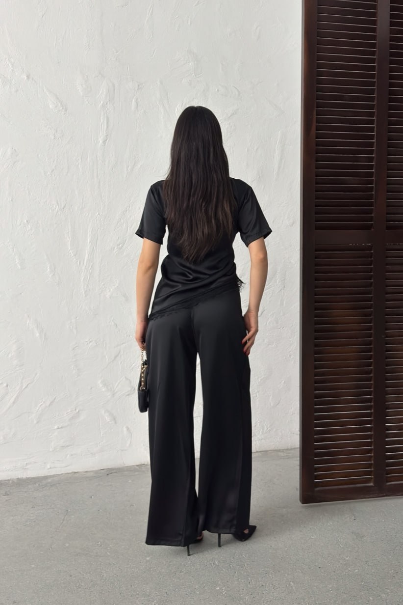 Wholesale Black Satin Two-Piece Set 0034-3144