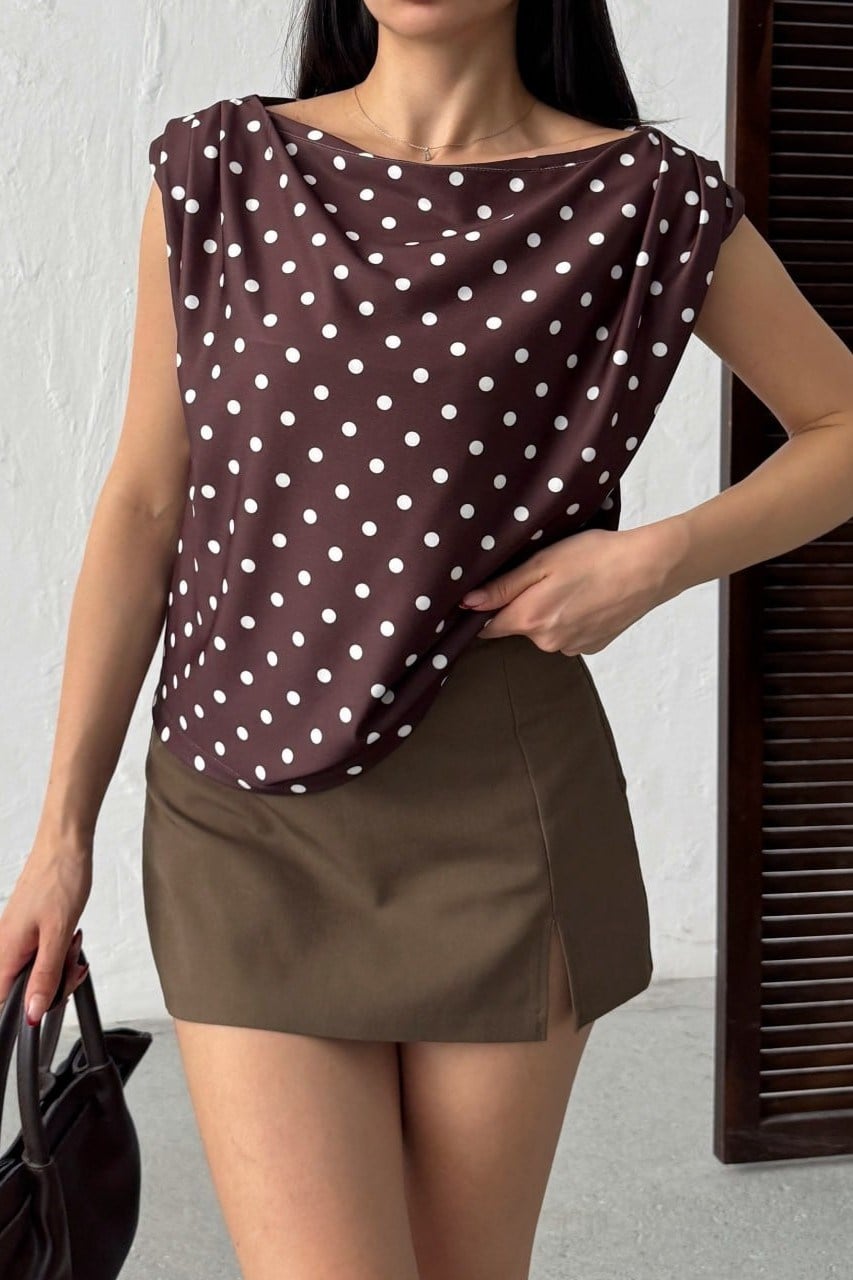 Wholesale Brown Polka Dot Blouse 0034-3140