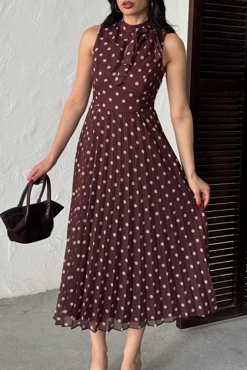 Wholesale Brown Polka Dot Chiffon Dress 0034-3160