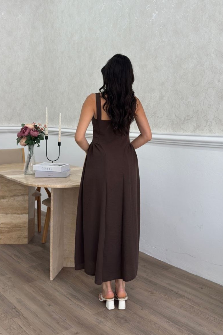 Wholesale Brown Strappy Maxi Dress 0034-3173