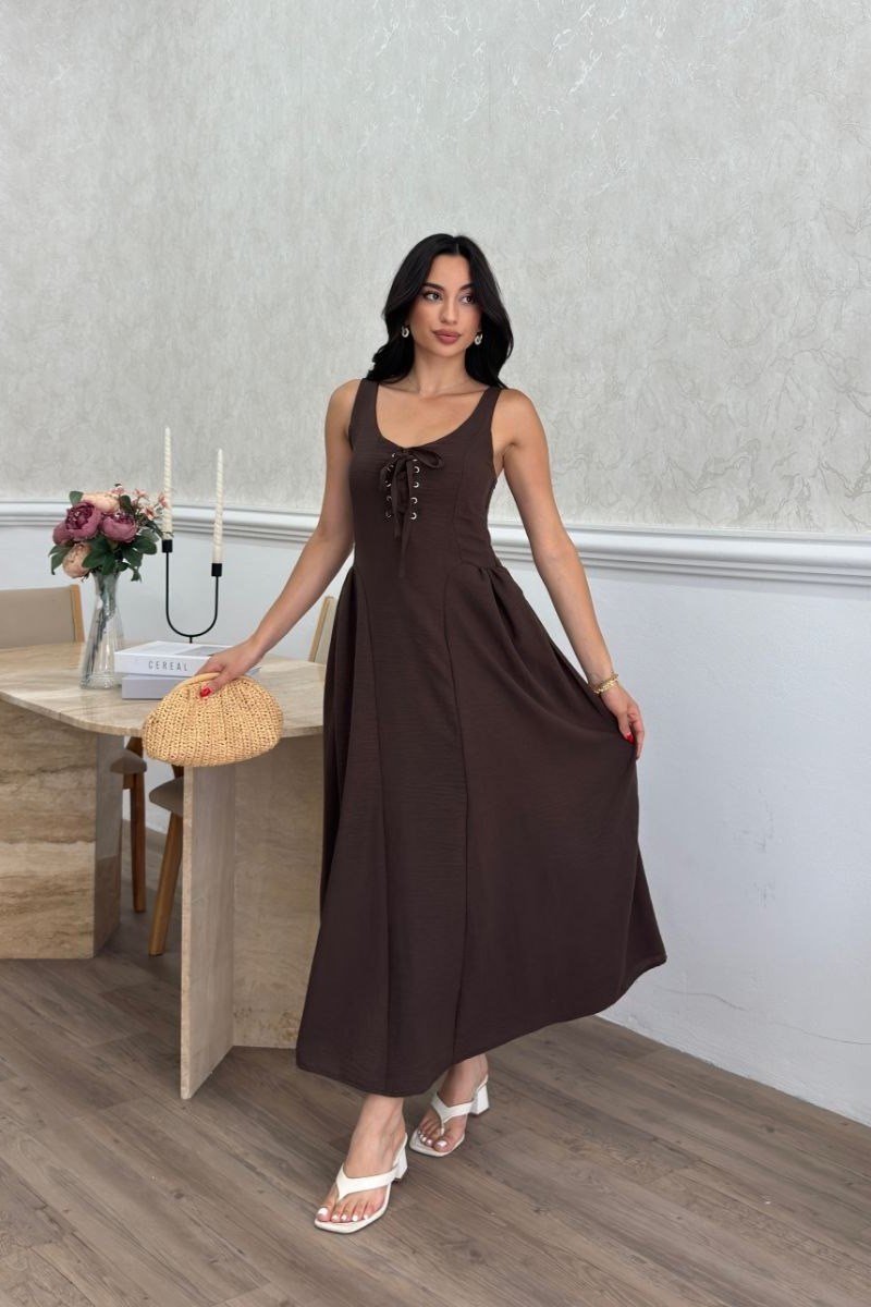 Wholesale Brown Strappy Maxi Dress 0034-3173