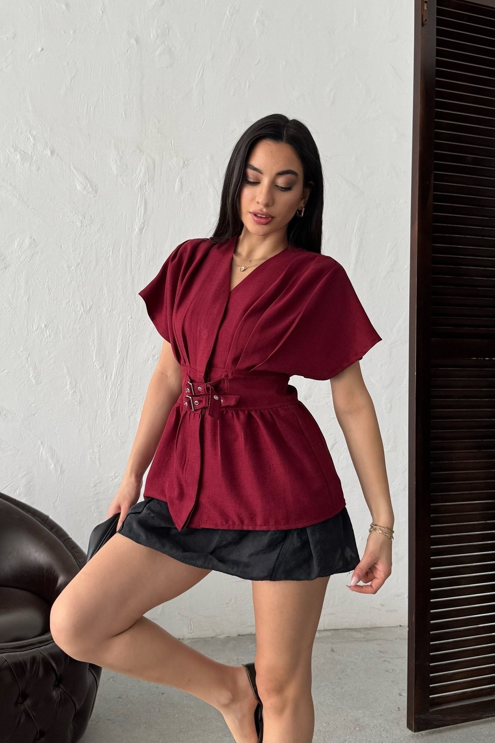 Wholesale Burgundy Linen Two-Piece Suit 0034-3156
