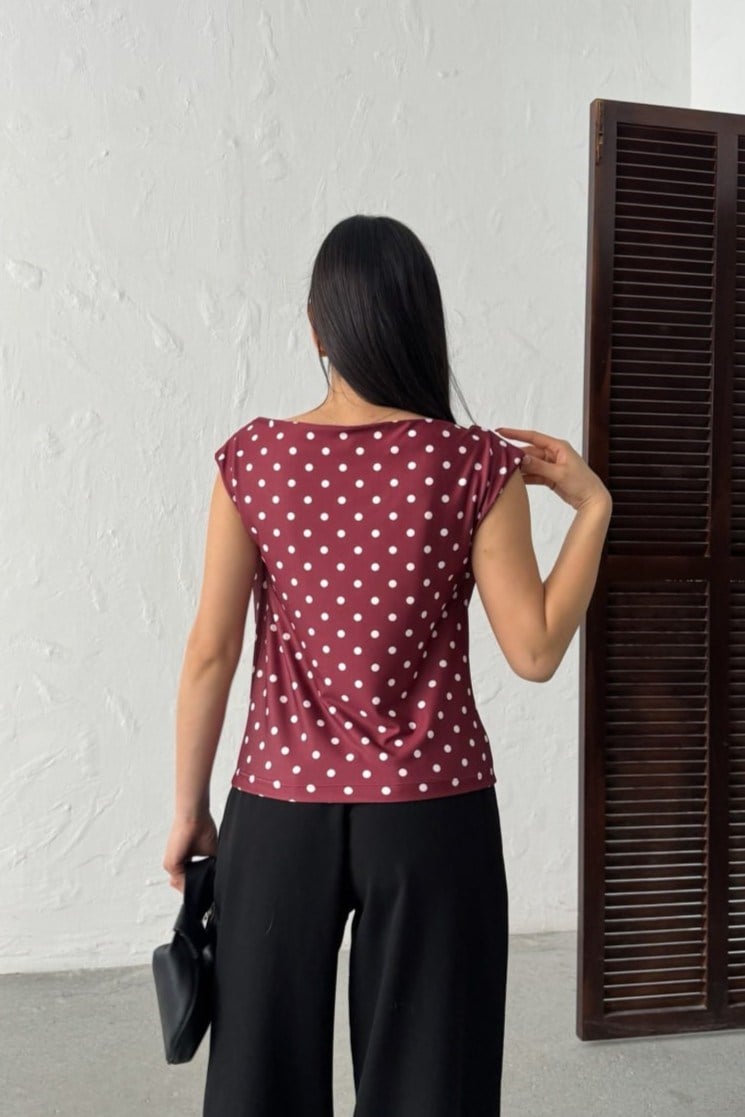 Wholesale Burgundy Polka Dot Blouse 0034-3140