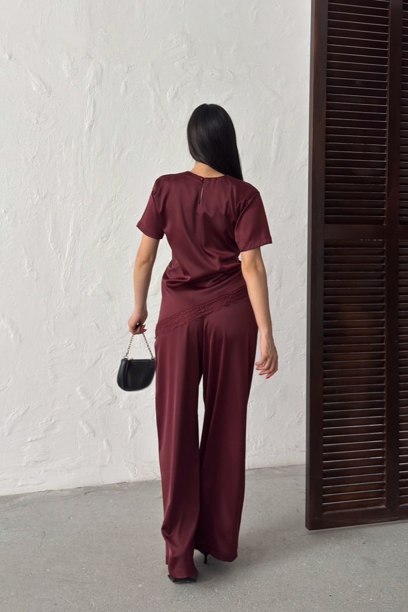 Wholesale Burgundy Satin Two-Piece Set 0034-3144