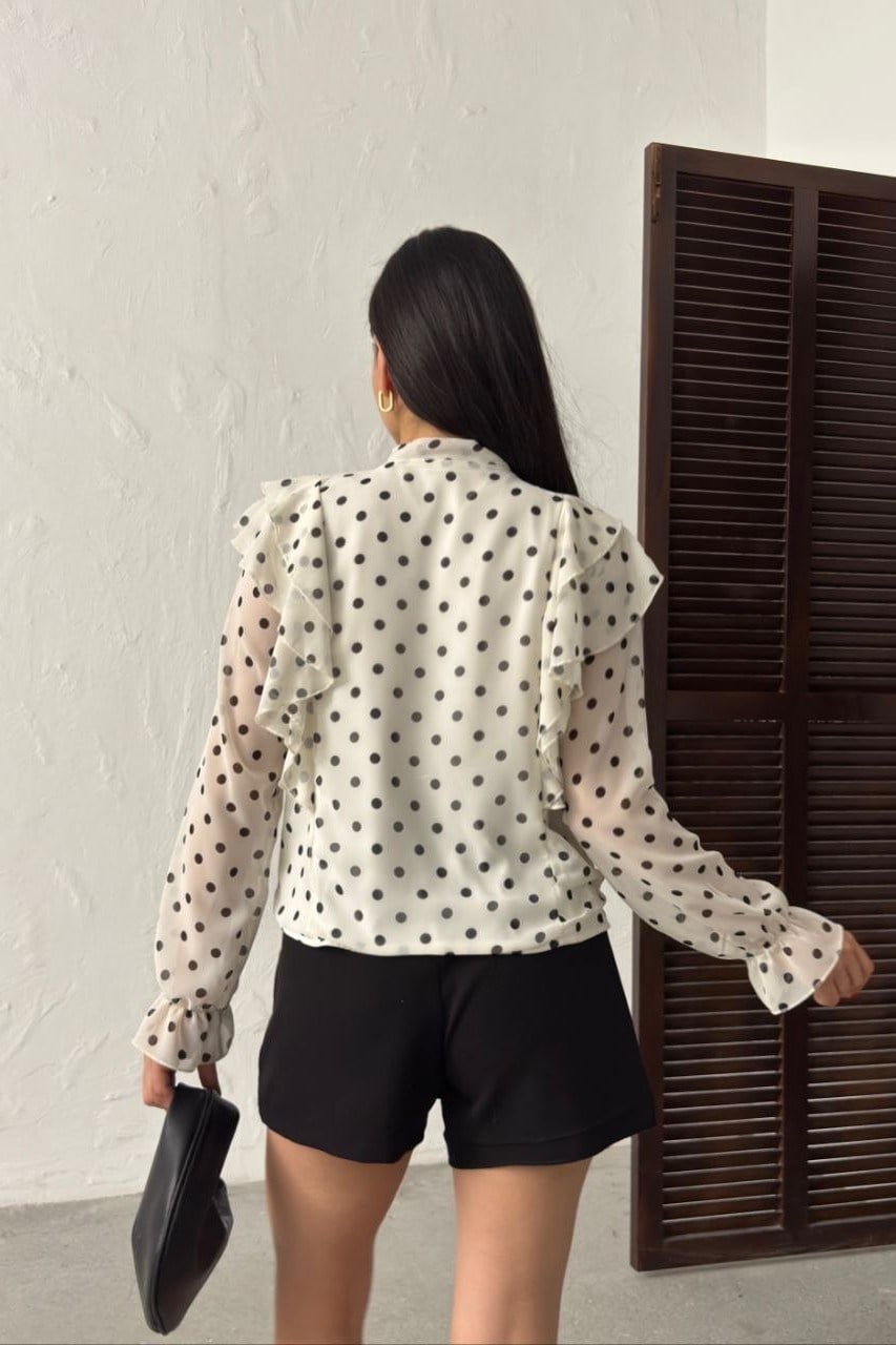 Wholesale Ecru Polka Dot Chiffon Blouse 0034-3145