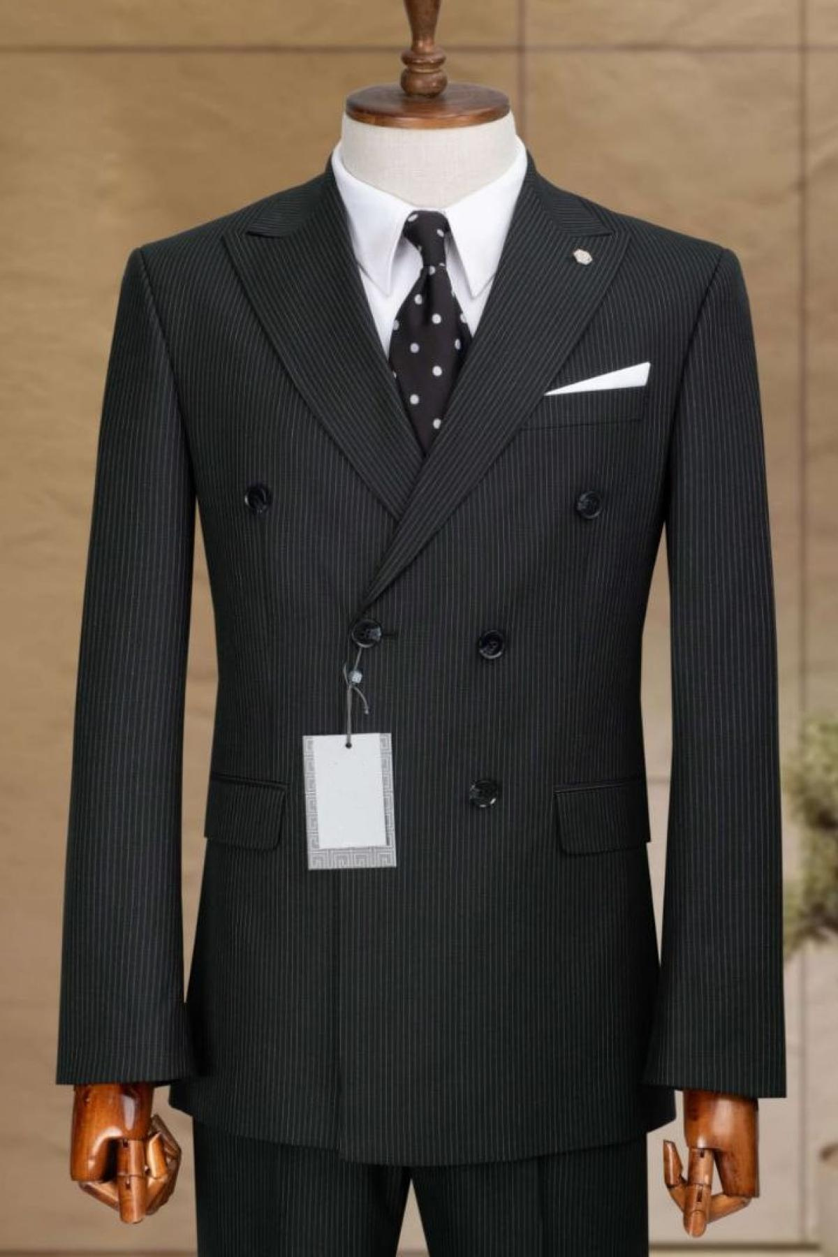 Wholesale Men Black Striped Two-Piece Suit 738203