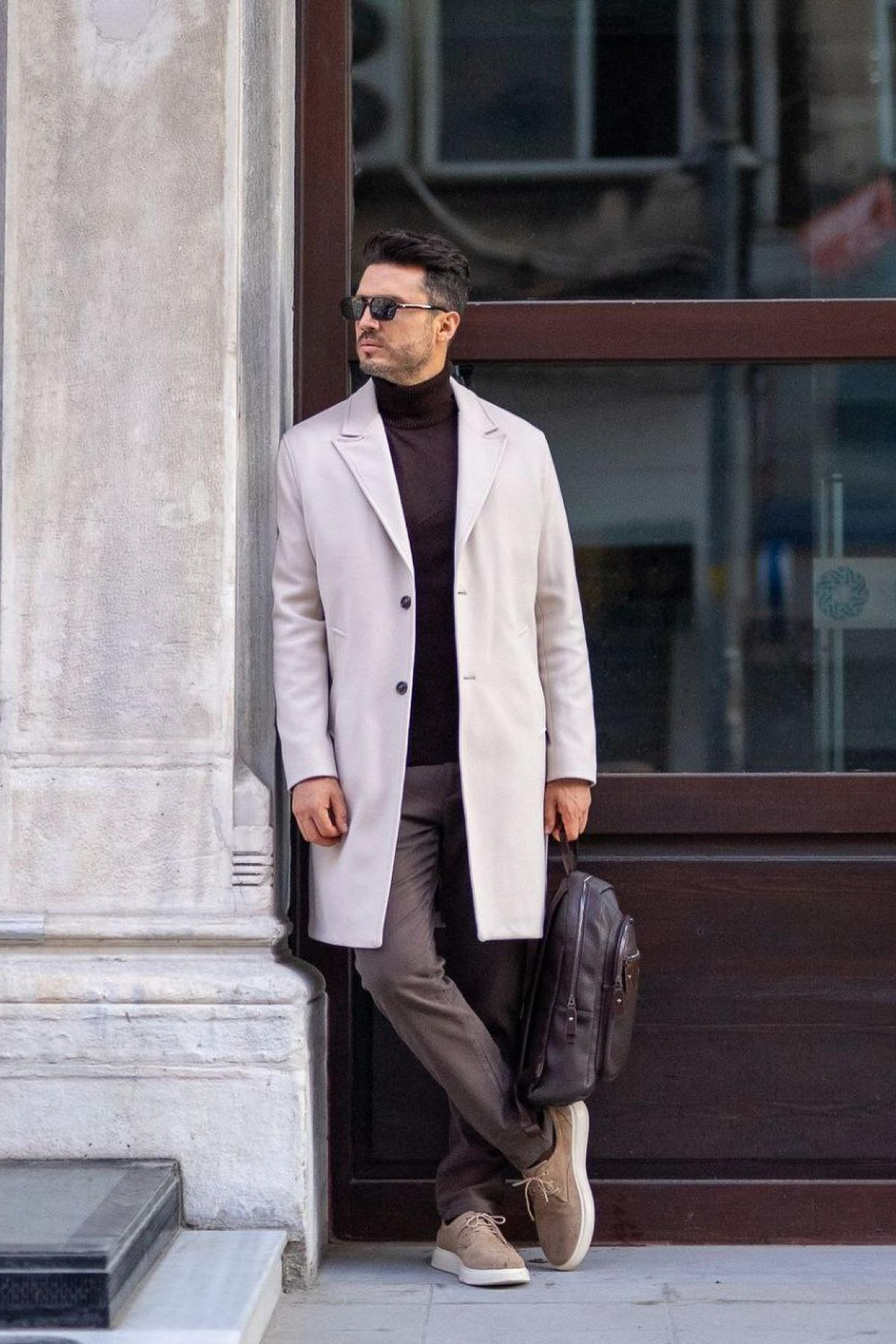 Wholesale Men Ecru Long Coat 738183