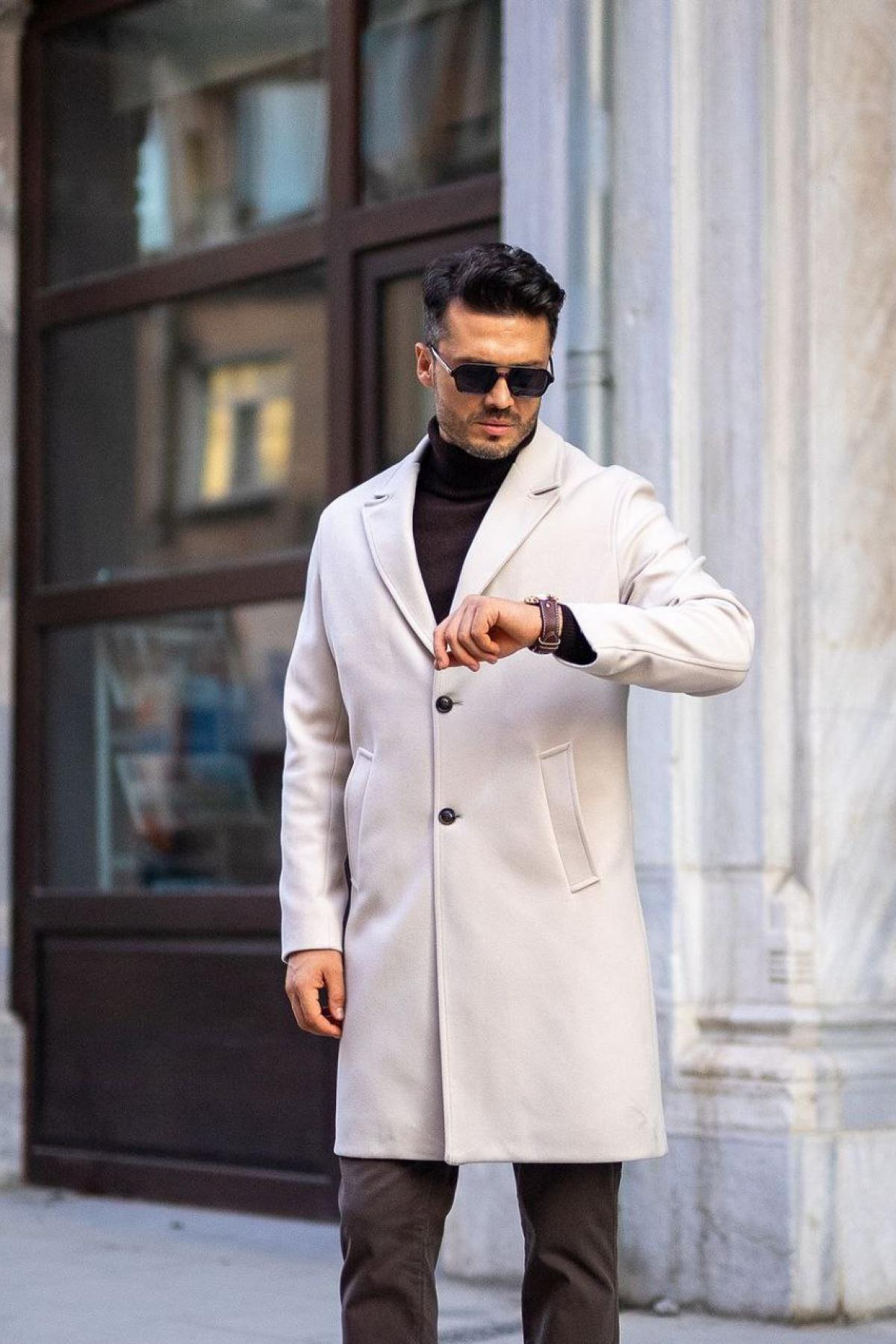 Wholesale Men Ecru Long Coat 738183