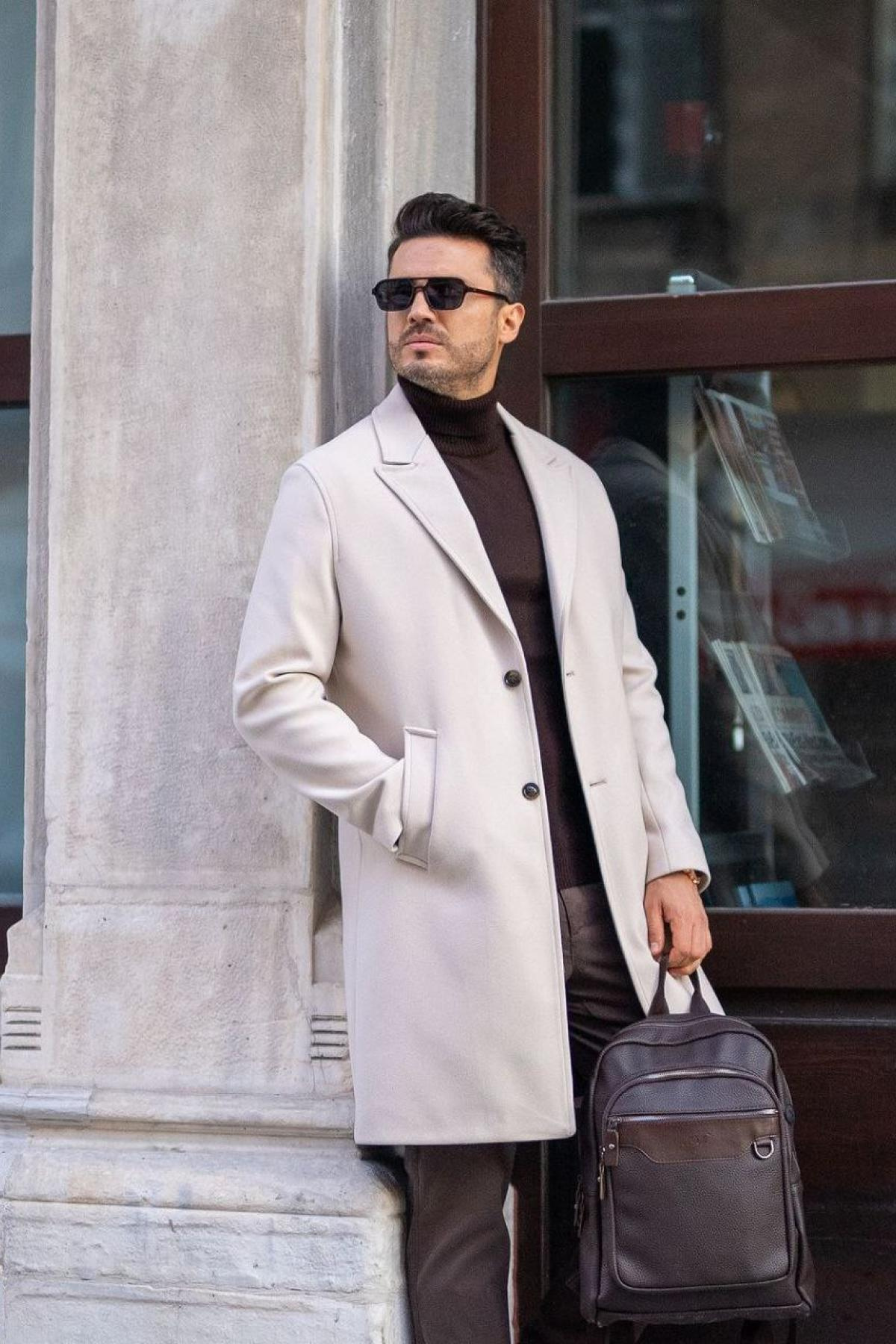 Wholesale Men Ecru Long Coat 738183