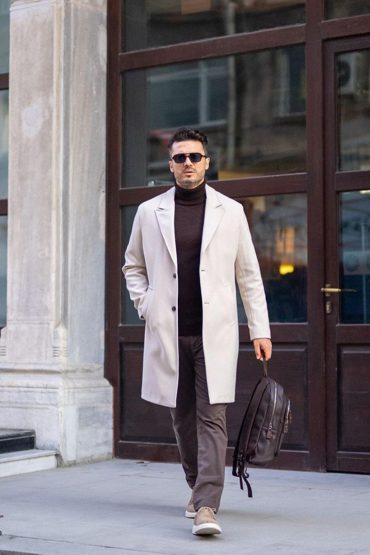 Wholesale Men Ecru Long Coat 738183