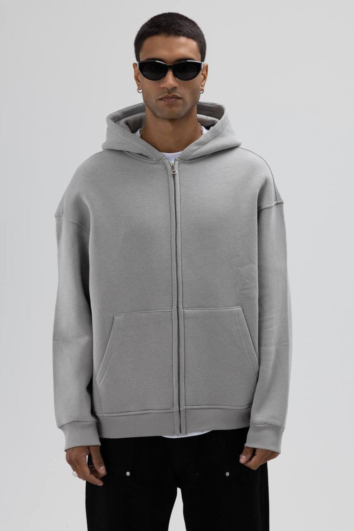 Wholesale Men Gray Zip-Up Hoodie 739109