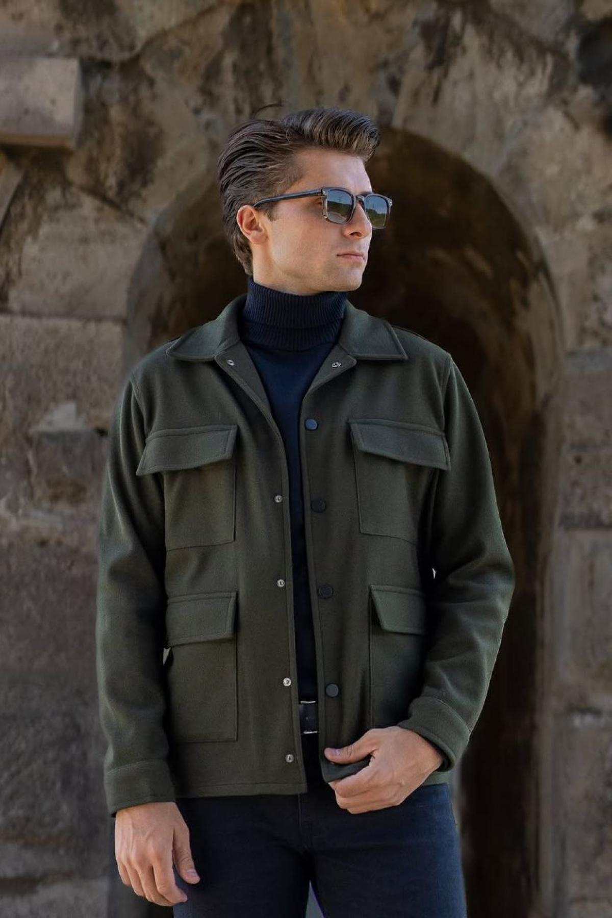 Wholesale Men Khaki Four Pocket Coat 738192