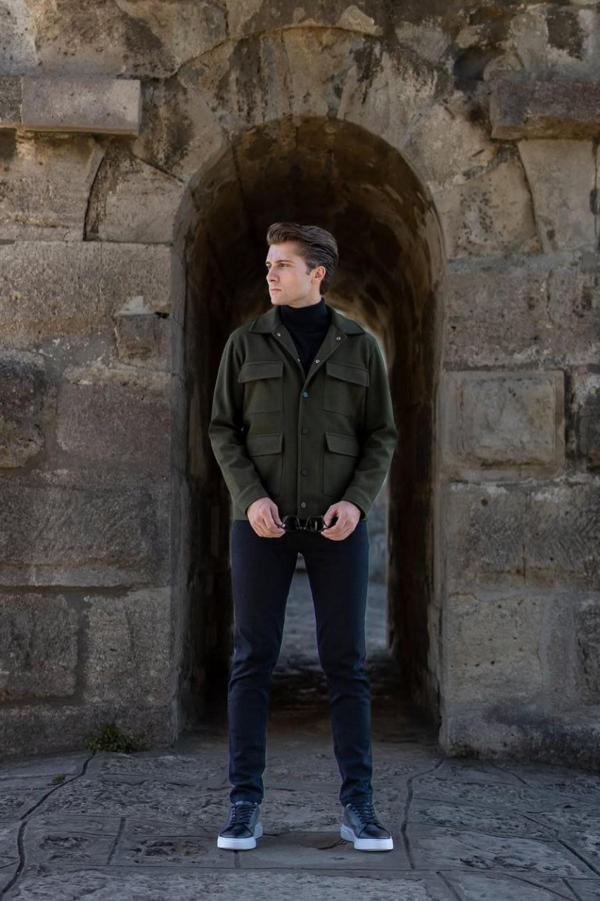 Wholesale Men Khaki Four Pocket Coat 738192