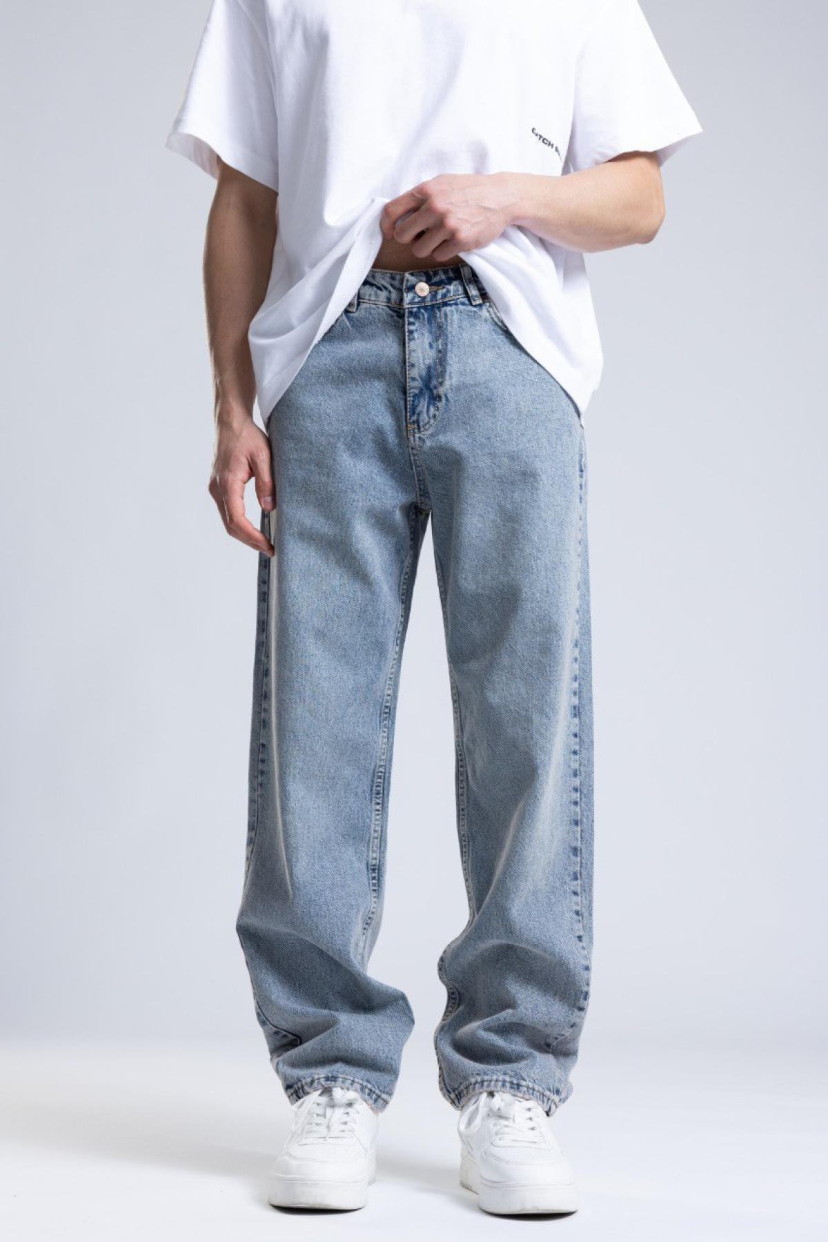 Wholesale Men Light Blue Baggy Jeans 736566