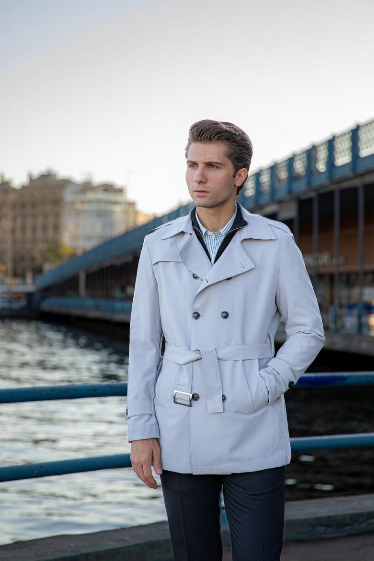 Wholesale Men Light Gray Trench Coat 738169