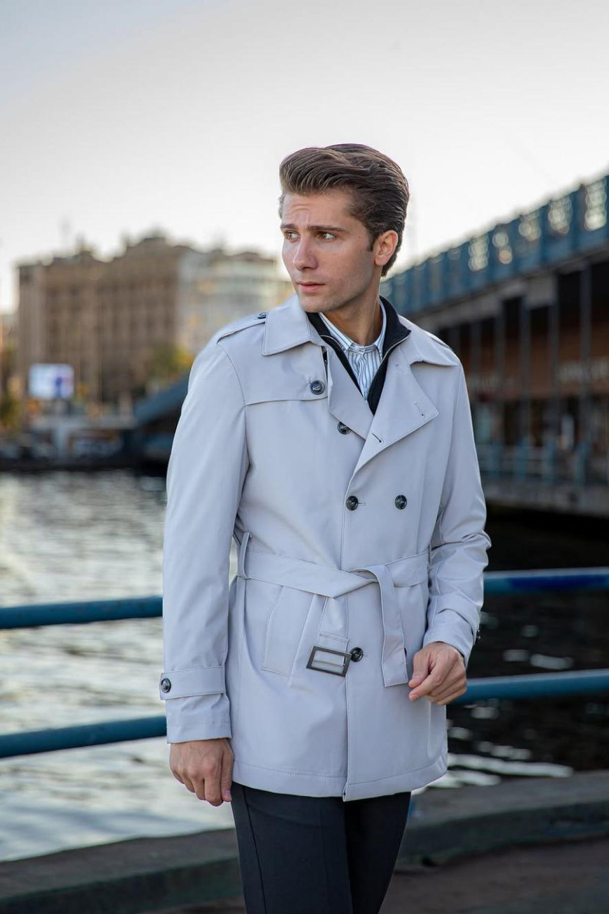 Wholesale Men Light Gray Trench Coat 738169