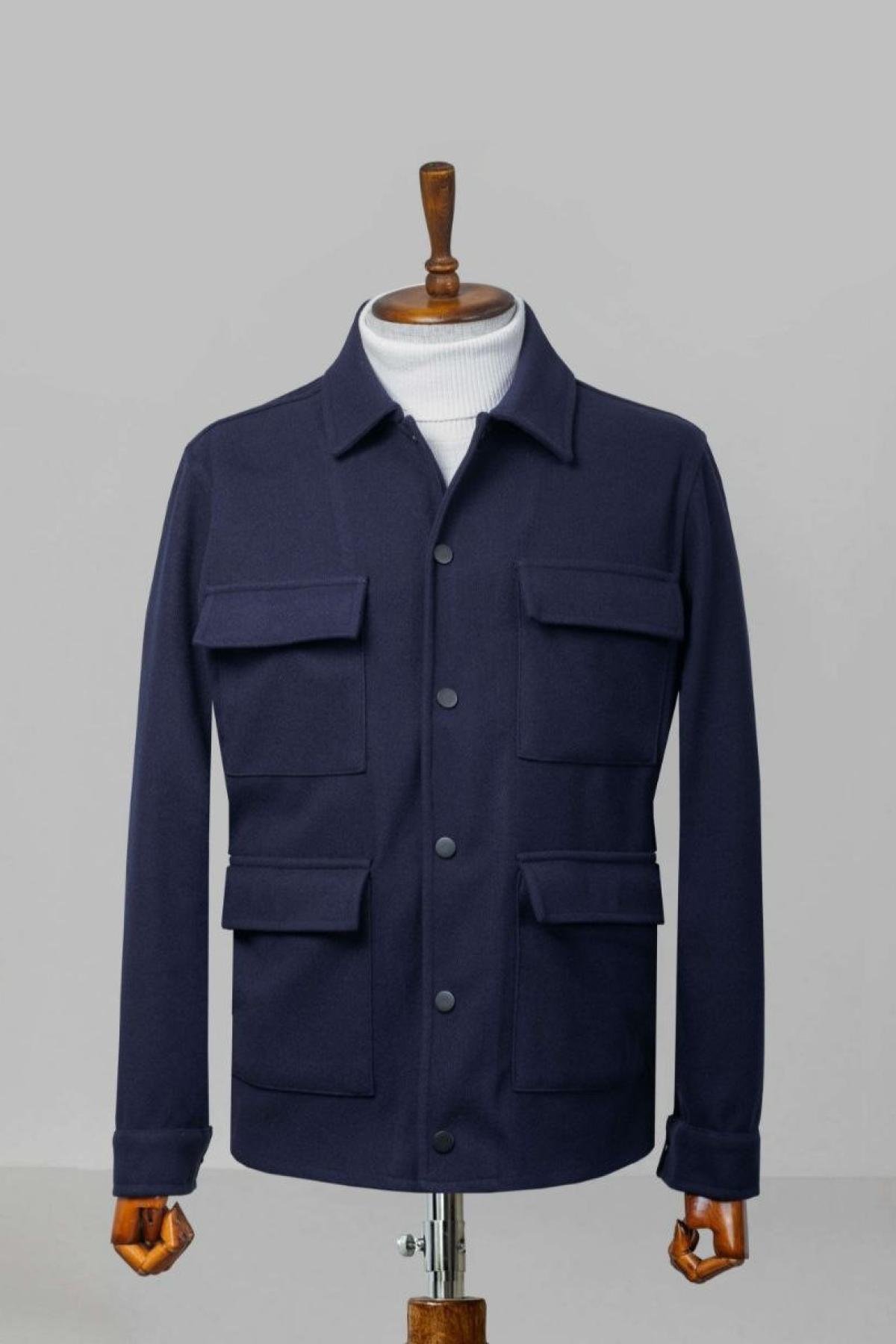 Wholesale Men Navy Four Pocket Coat 738186