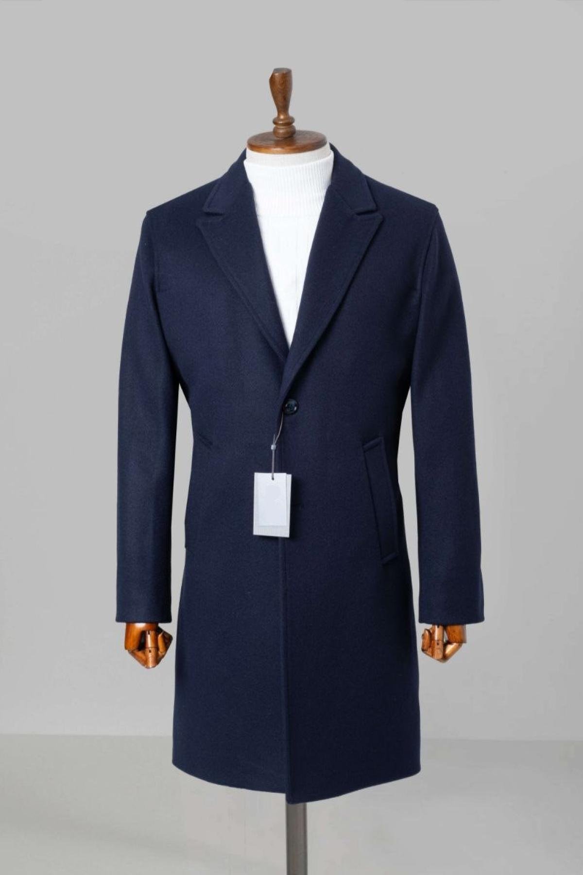 Wholesale Men Navy Long Coat 738181