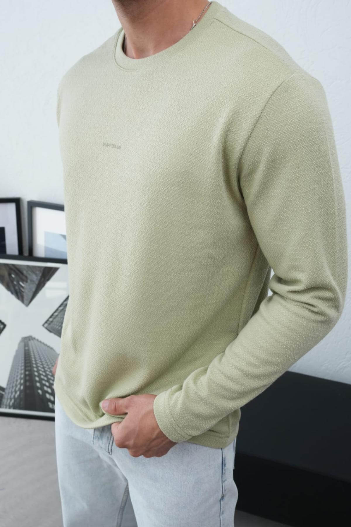 Wholesale Men Pastel Mint Crew-Neck Sweatshirt 738116
