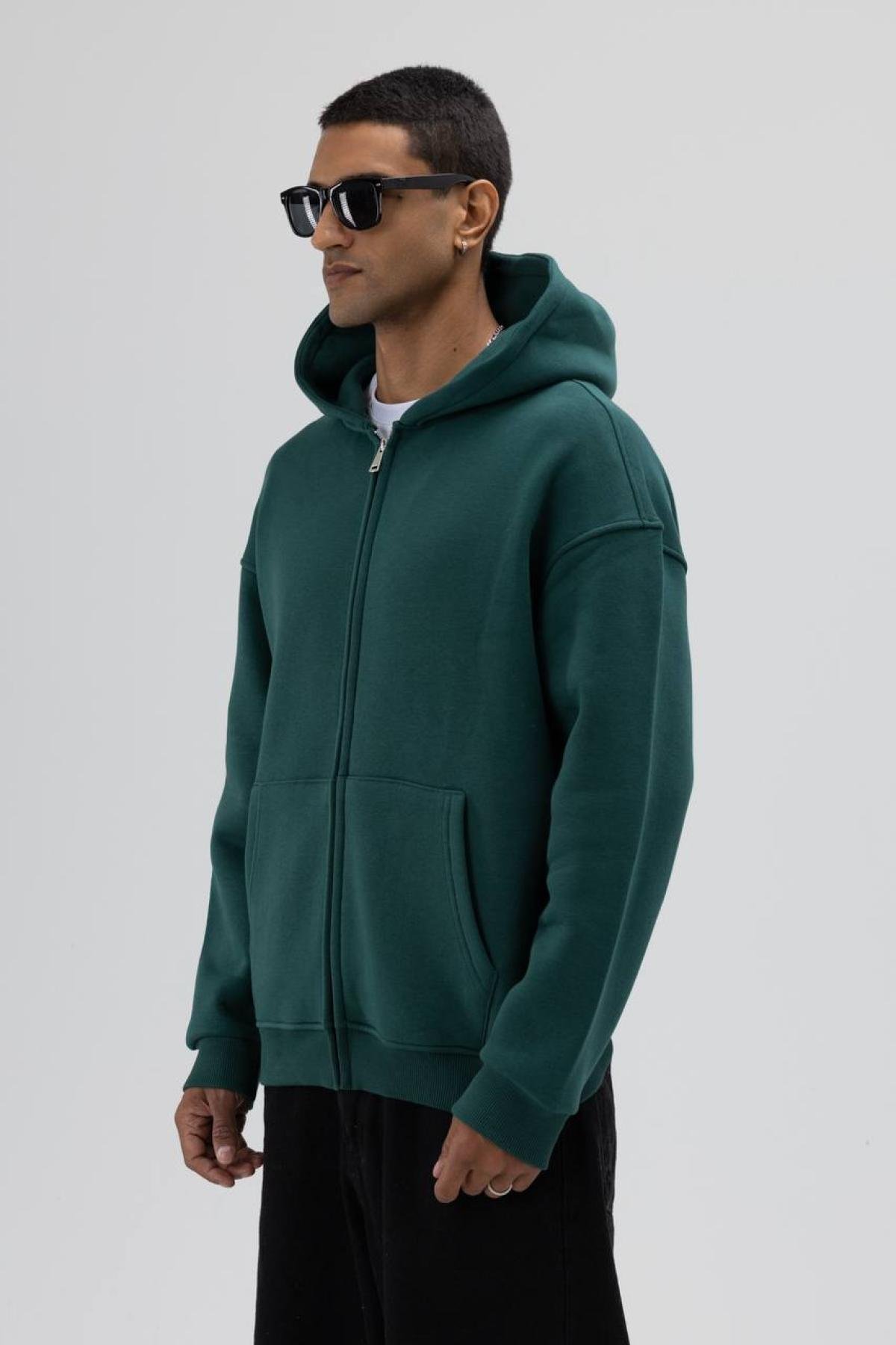 Wholesale Men Petrol Zip-Up Hoodie 739101