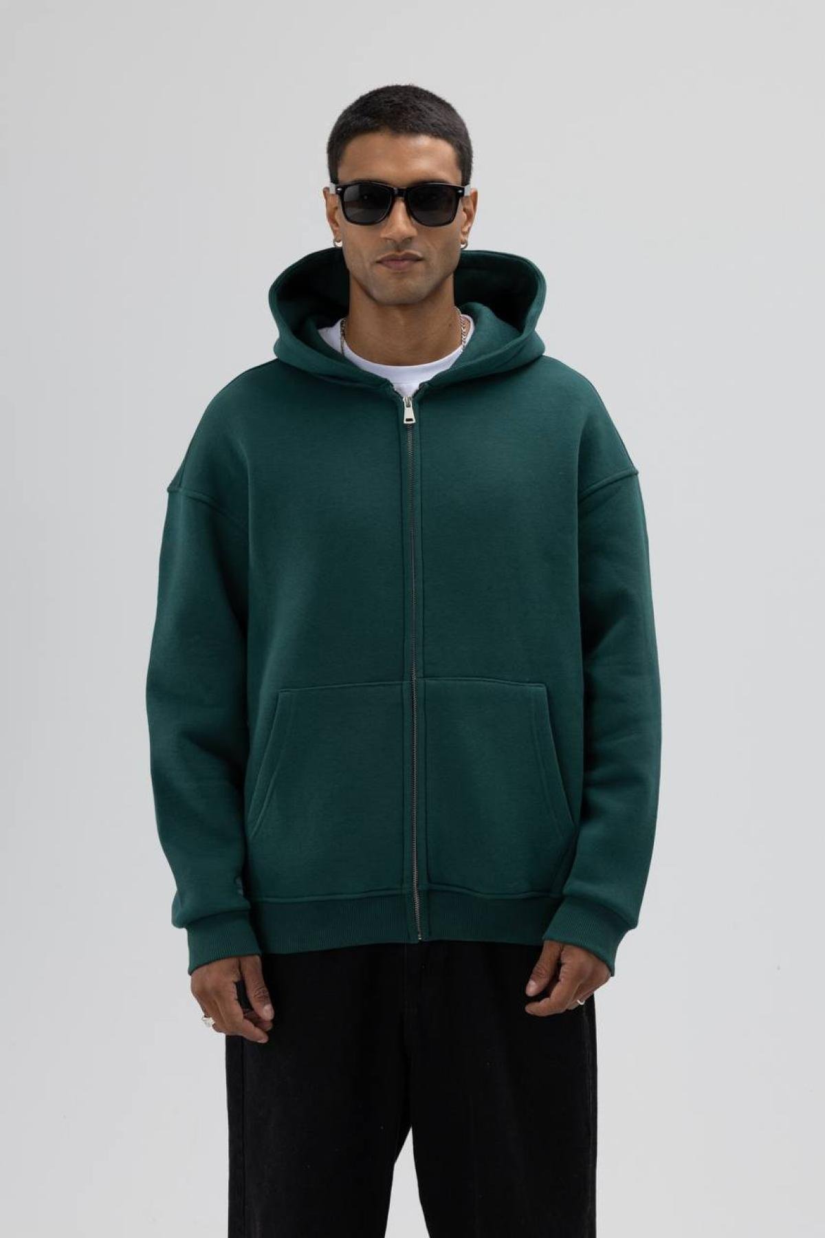 Wholesale Men Petrol Zip-Up Hoodie 739101