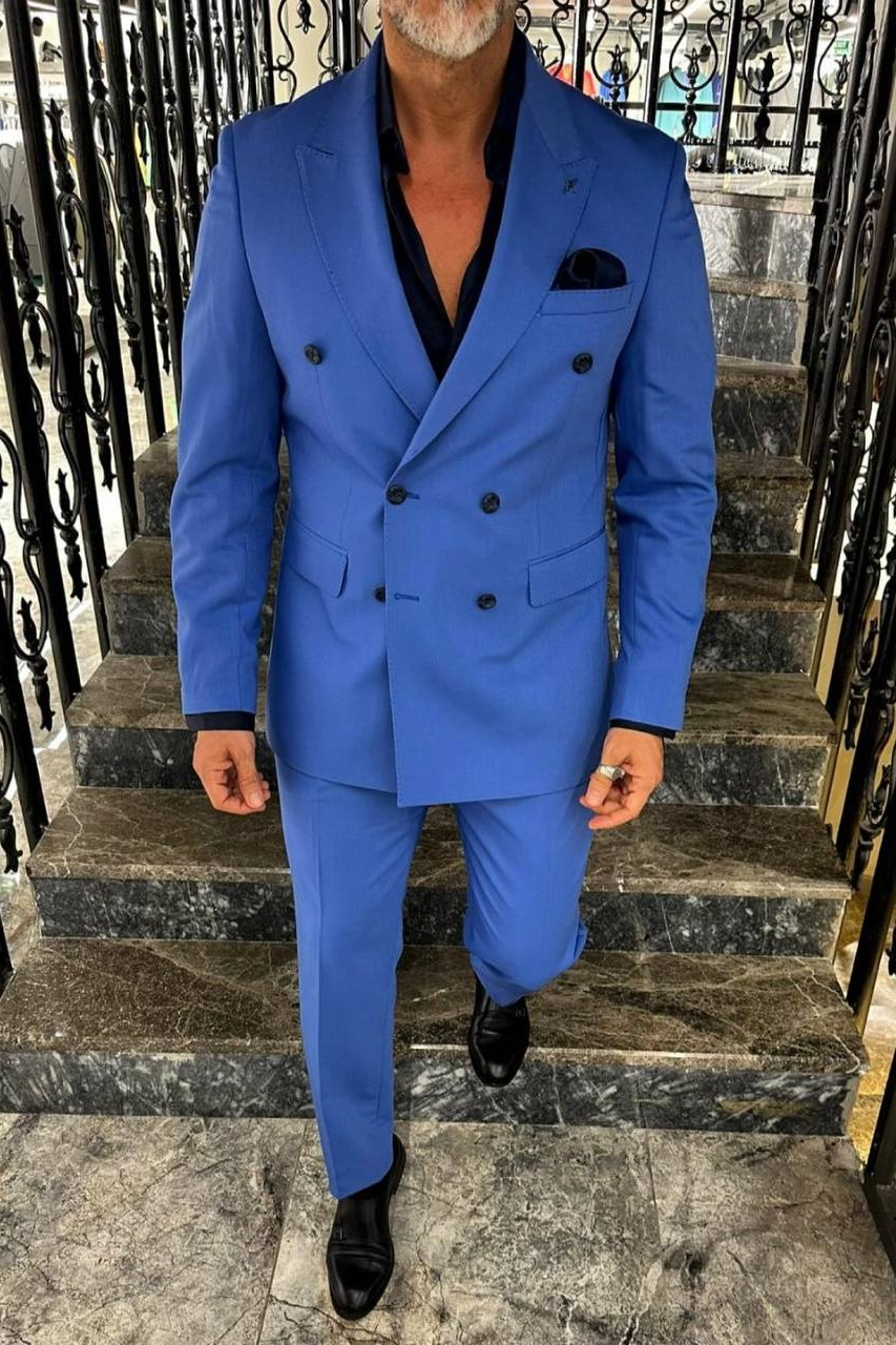 Wholesale Men's Azure Blue Two-Piece Suit 1702W26-5627