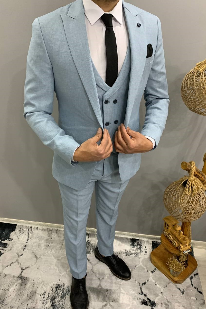 Wholesale Men's Baby Blue Three-Piece Suit 1701W26-091