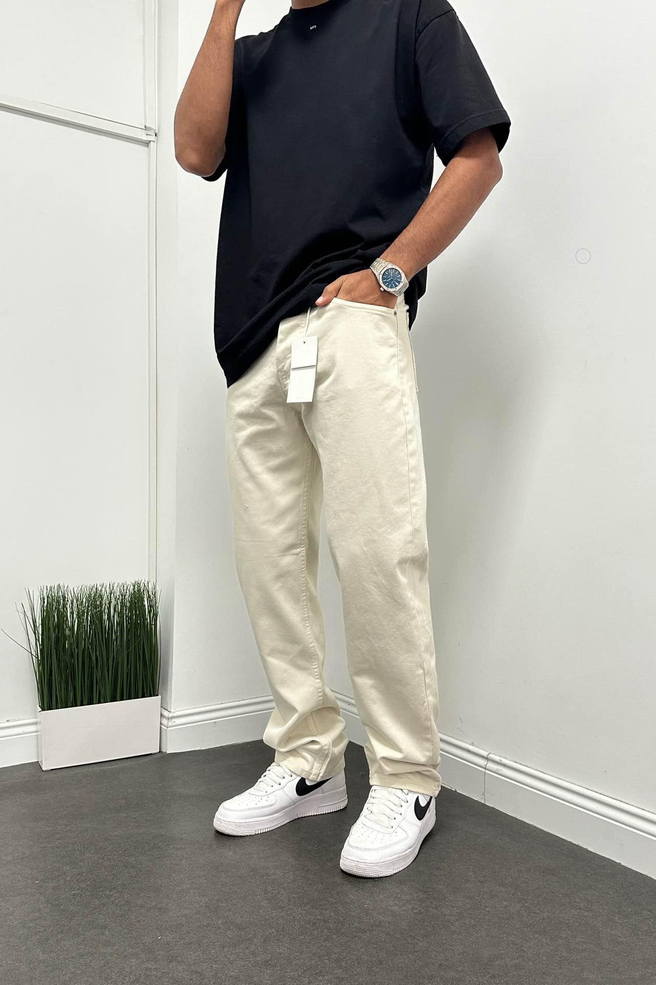 Wholesale Men's Beige Baggy Jeans 1504W26-PNT2270