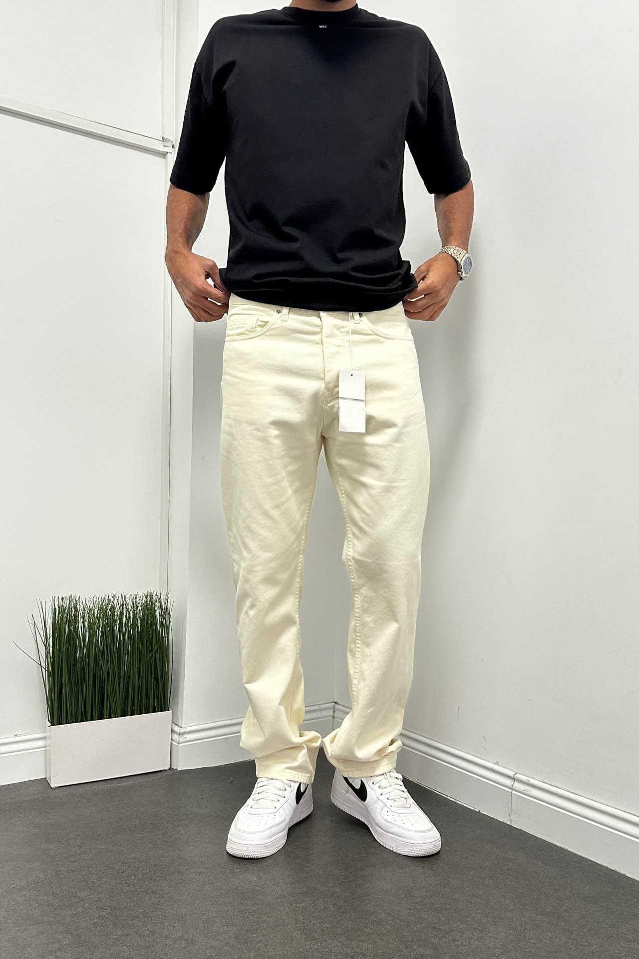 Wholesale Men's Beige Baggy Jeans 1504W26-PNT2271