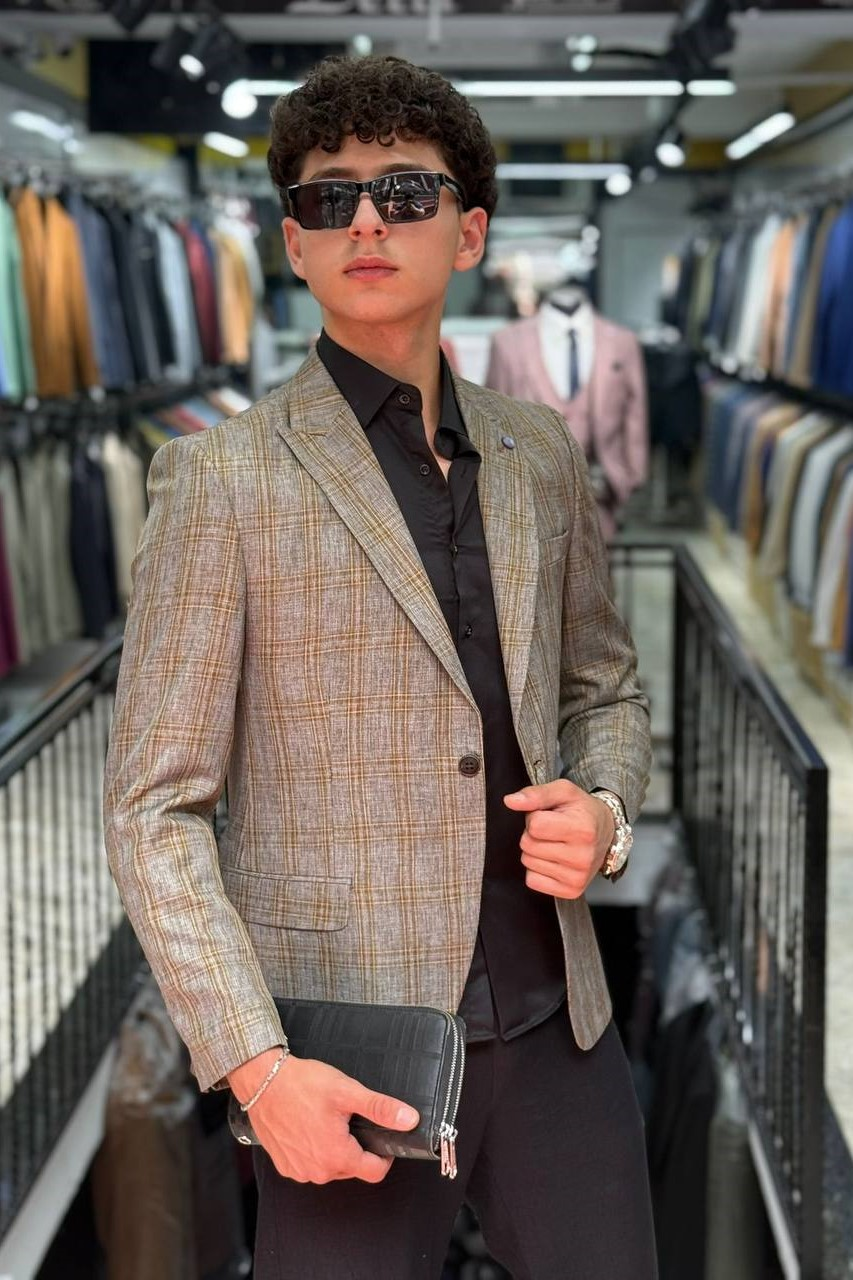 Wholesale Men's Beige Blazer Jacket 1701W26-072