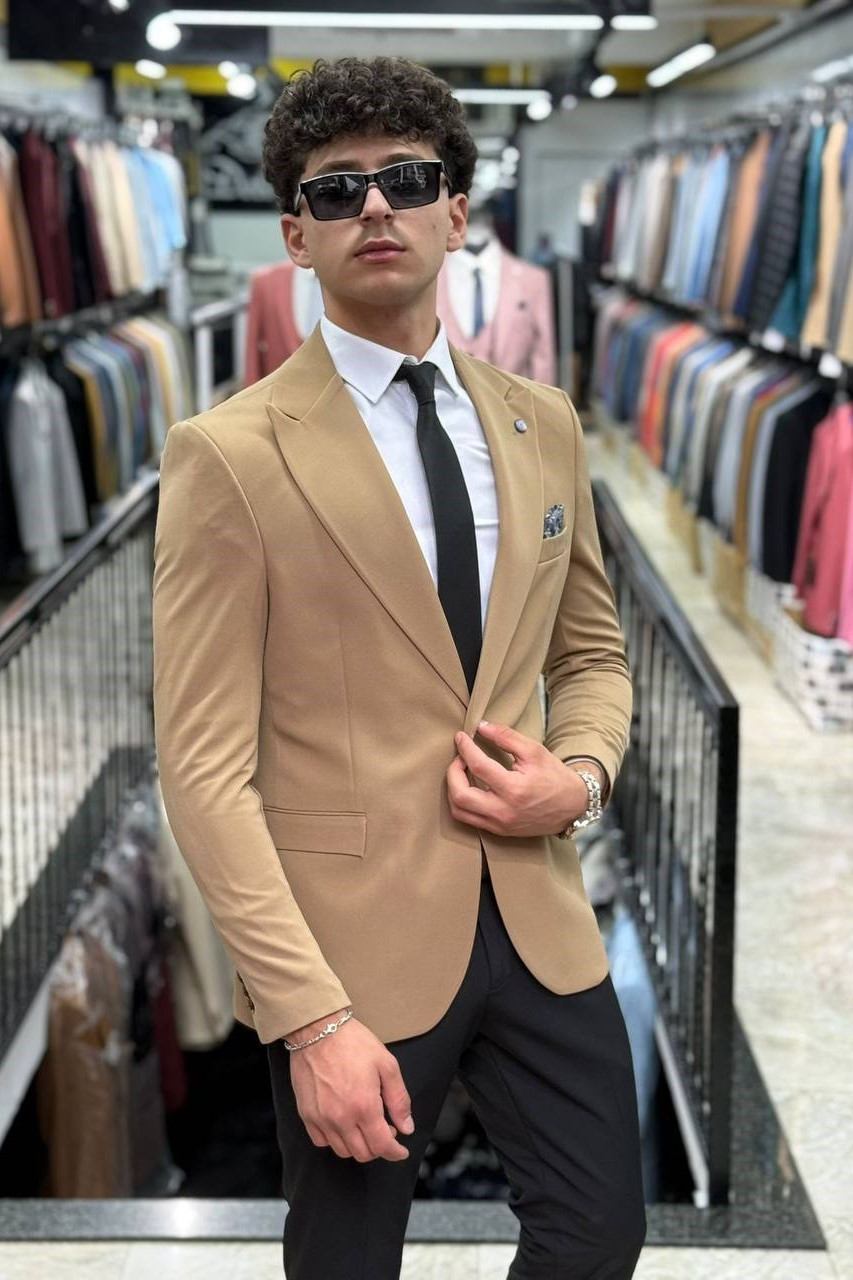 Wholesale Men's Beige Blazer Jacket 1701W26-068