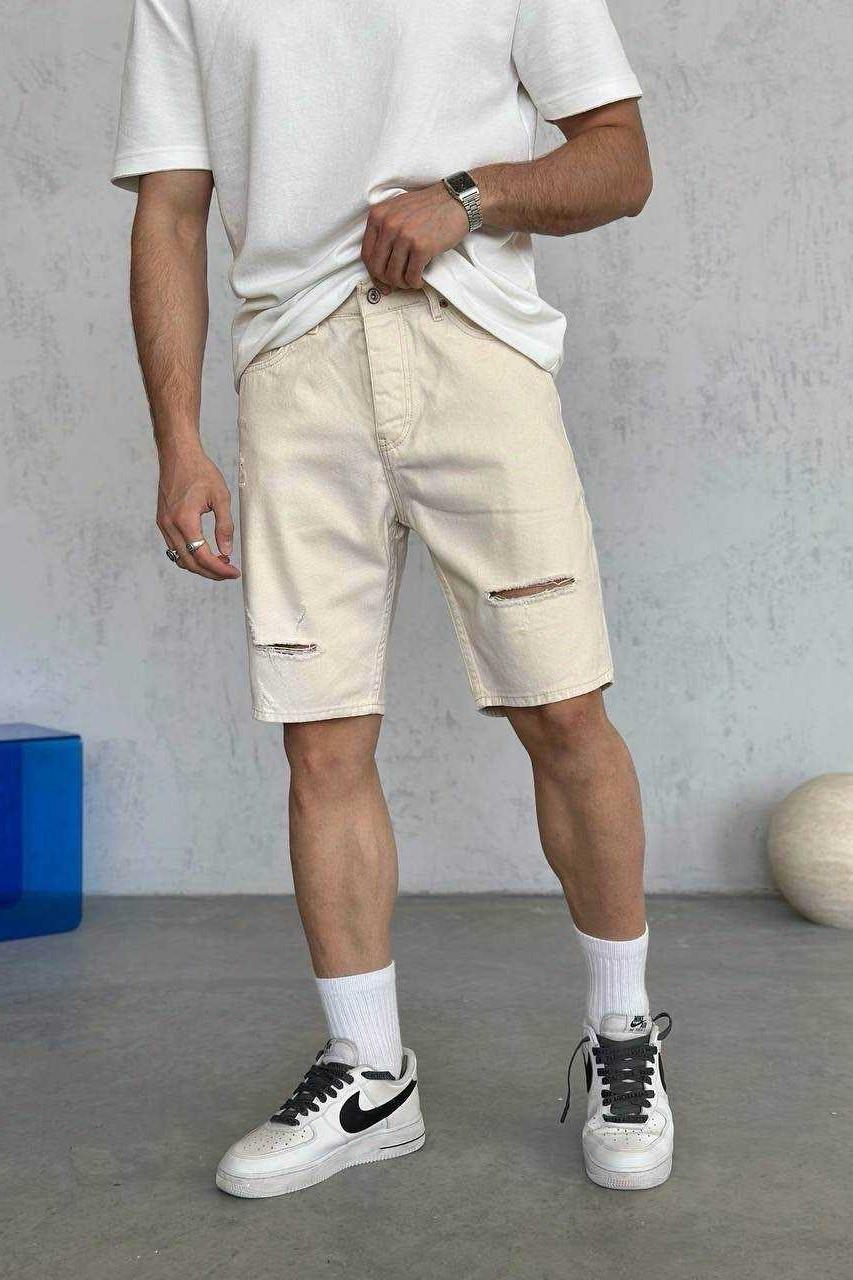 Wholesale Men's Beige Denim Shorts 1504W26-SRT2686