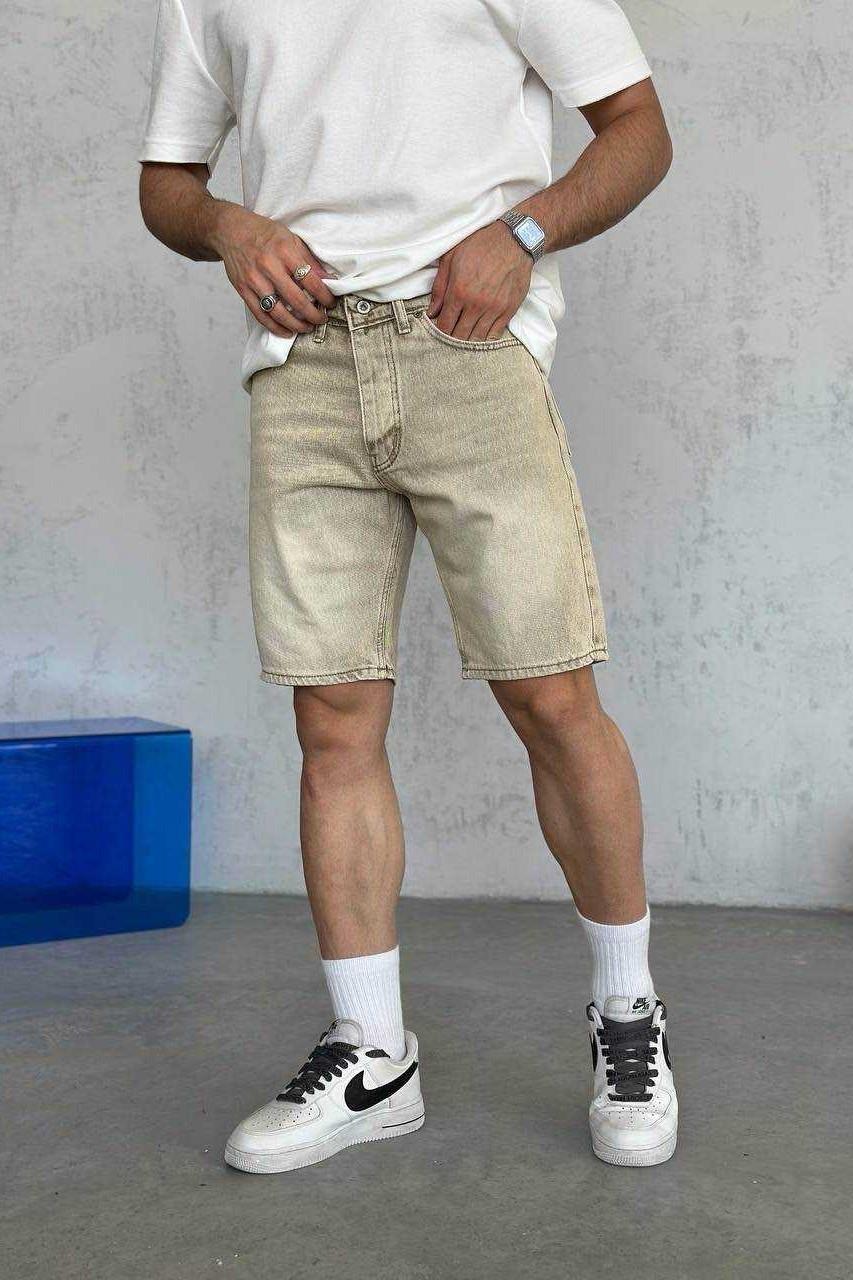Wholesale Men's Beige Denim Shorts 1504W26-SRT2721