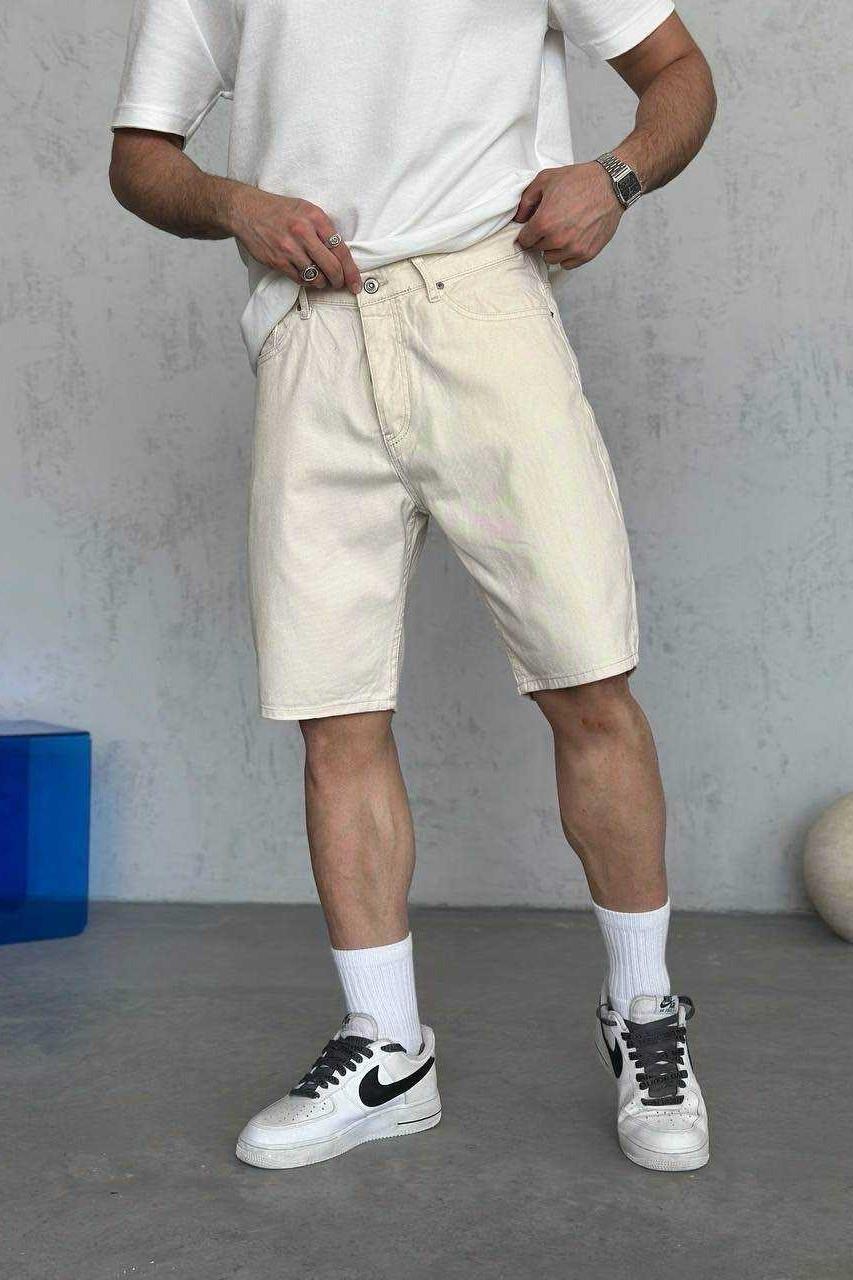 Wholesale Men's Beige Denim Shorts 1504W26-SRT2567