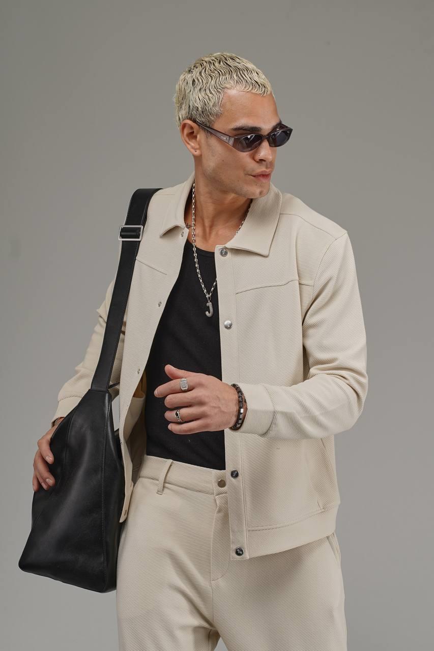 Wholesale Men's Beige Oversize Tracksuit 1690W26-135.