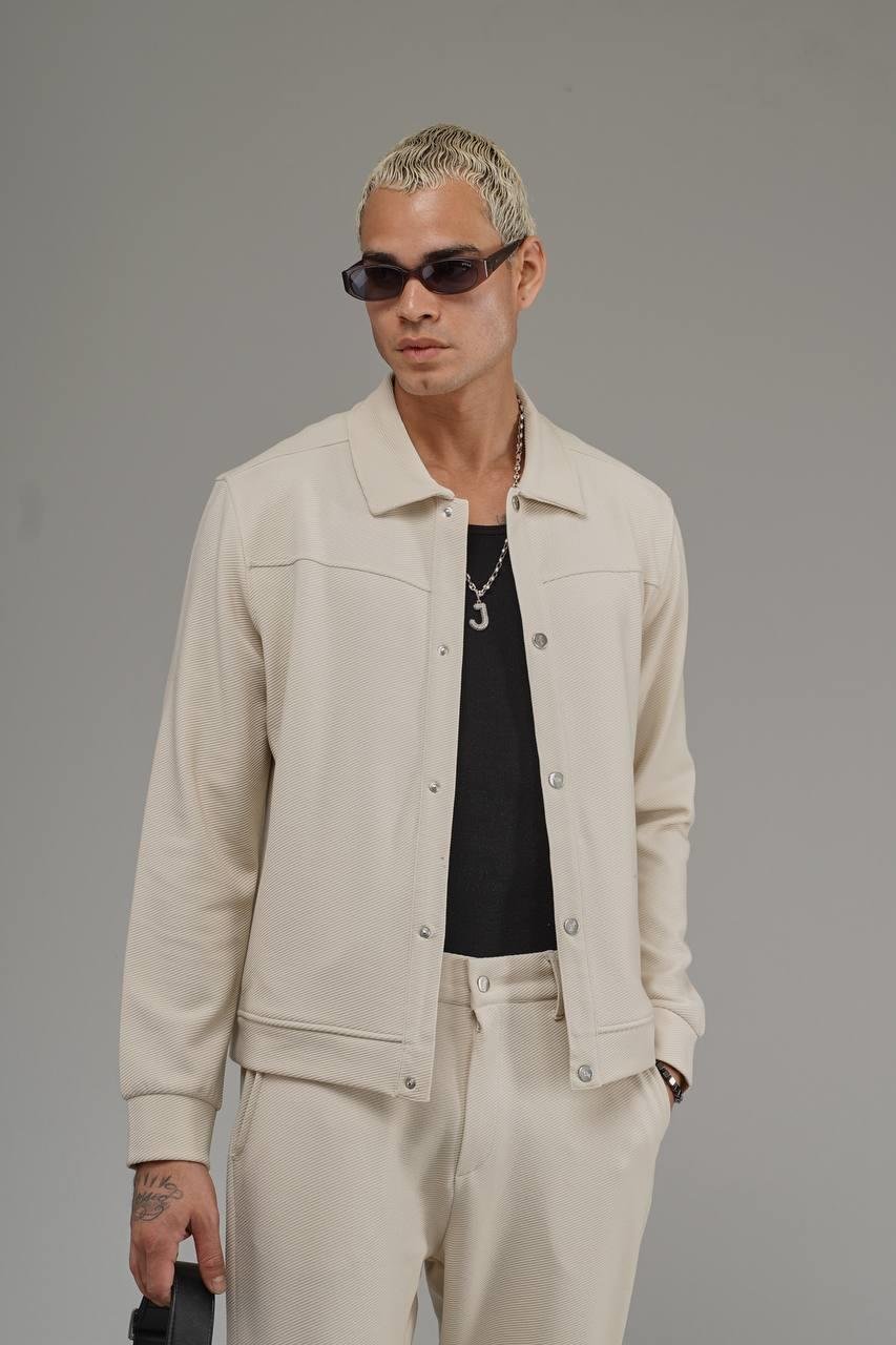 Wholesale Men's Beige Oversize Tracksuit 1690W26-135.