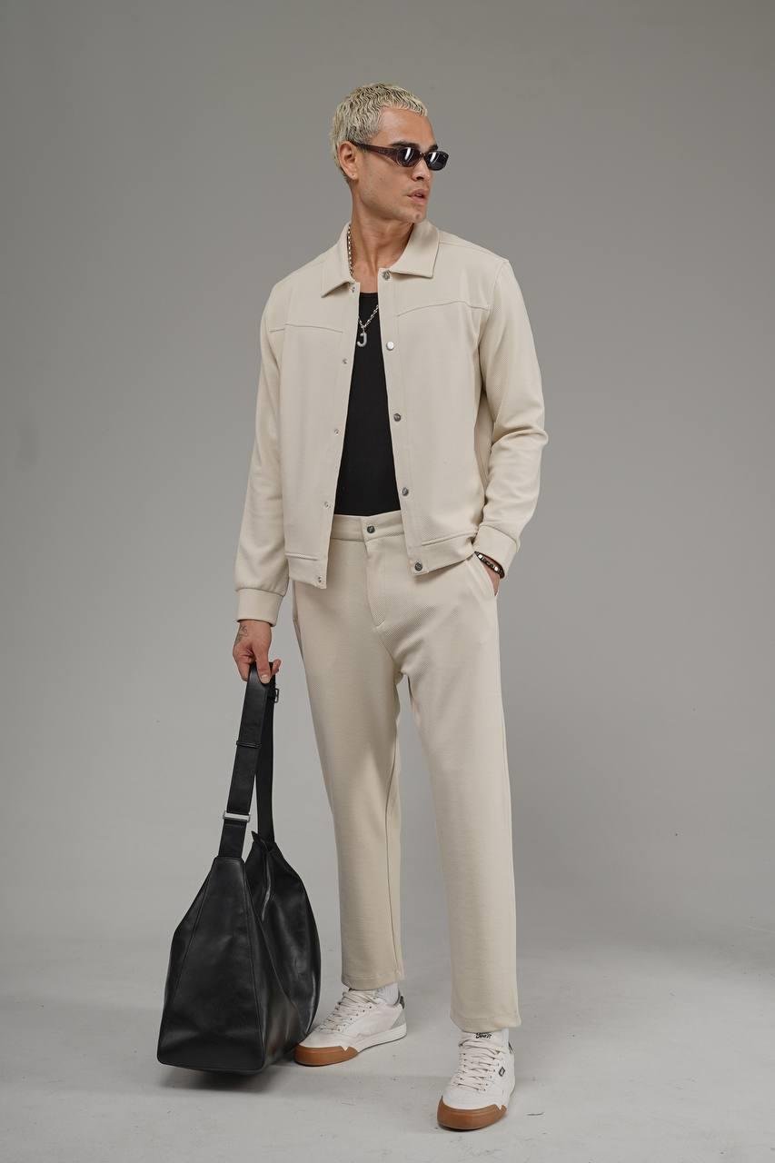 Wholesale Men's Beige Oversize Tracksuit 1690W26-135.
